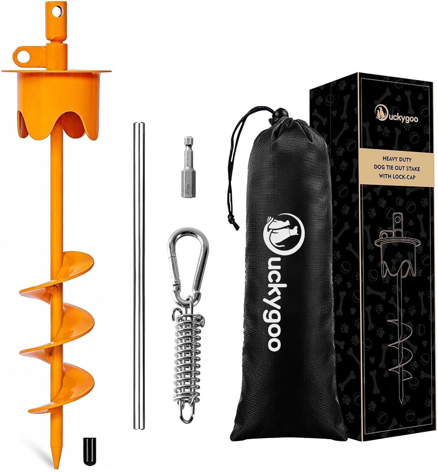 Dog Tie Out Stake with Lock-Cap,Heavy Duty Dog Stake for Outside