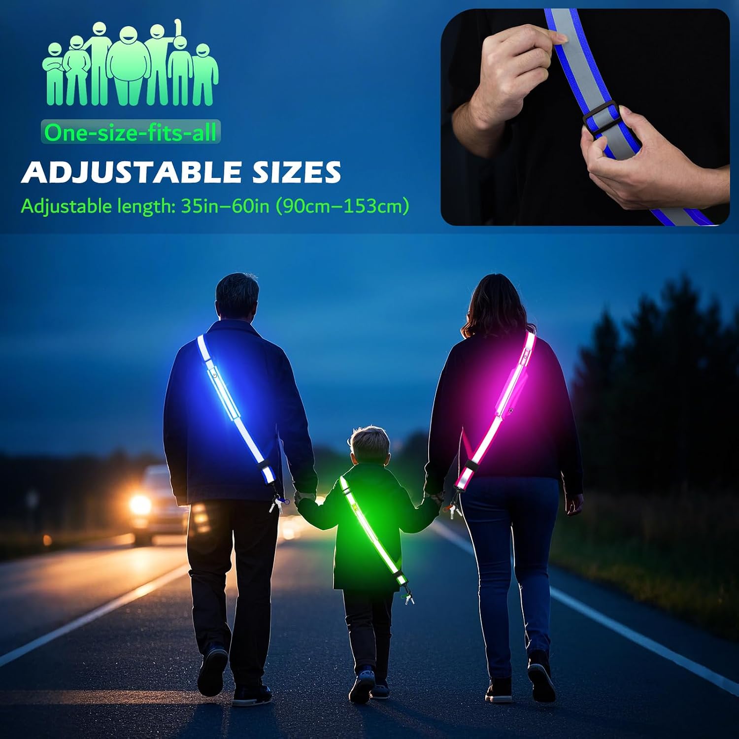 LED Reflective Night Walking Safety Gear,Adjustable Walking Light Belt, for Night Dog Walking,High Visibility Safety Lights for Walking at Night for Men Women Jogging Running Biking