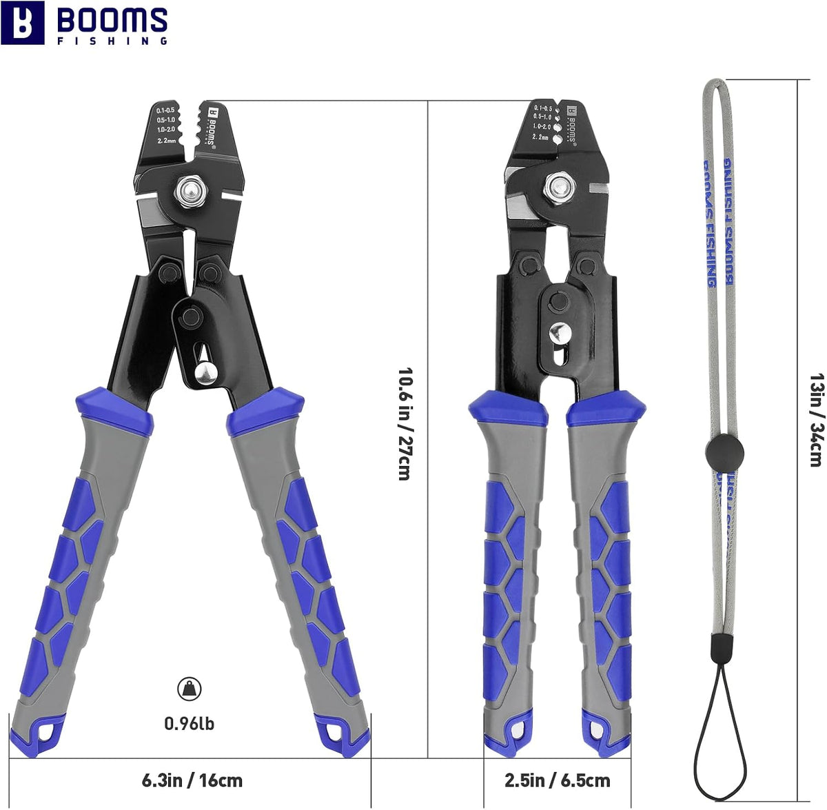 Booms Fishing Crimping Tool Kit: 10.6in Fishing Crimping Pliers with Side Wire Cutters - Up to 2.2mm Crimper, XW40