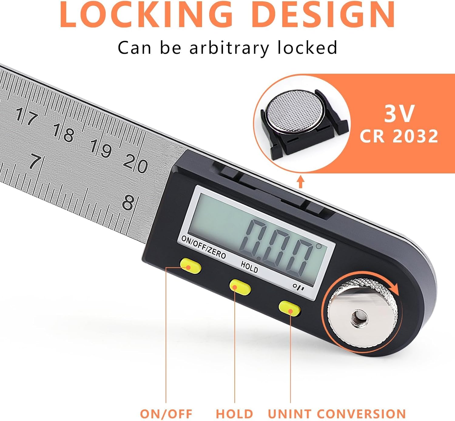 Yanguotool Digital Angle Ruler: 200mm/8-Inch Protractor Finder with Stainless Steel Ruler, Ideal for Woodworking, Construction, Level Measuring