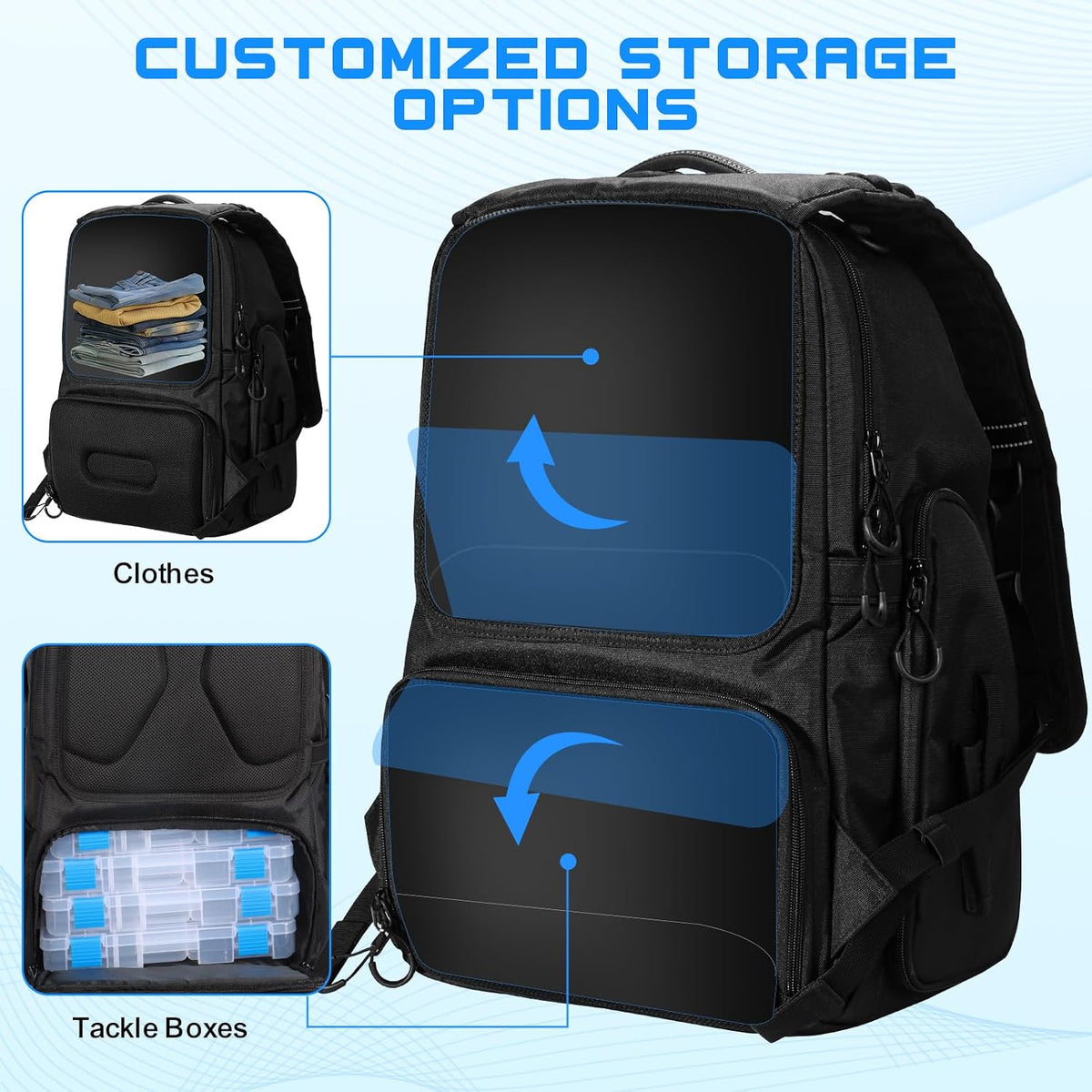 50L Fishing Backpack with 2 Rod Holders Storage, Comfortable Straps