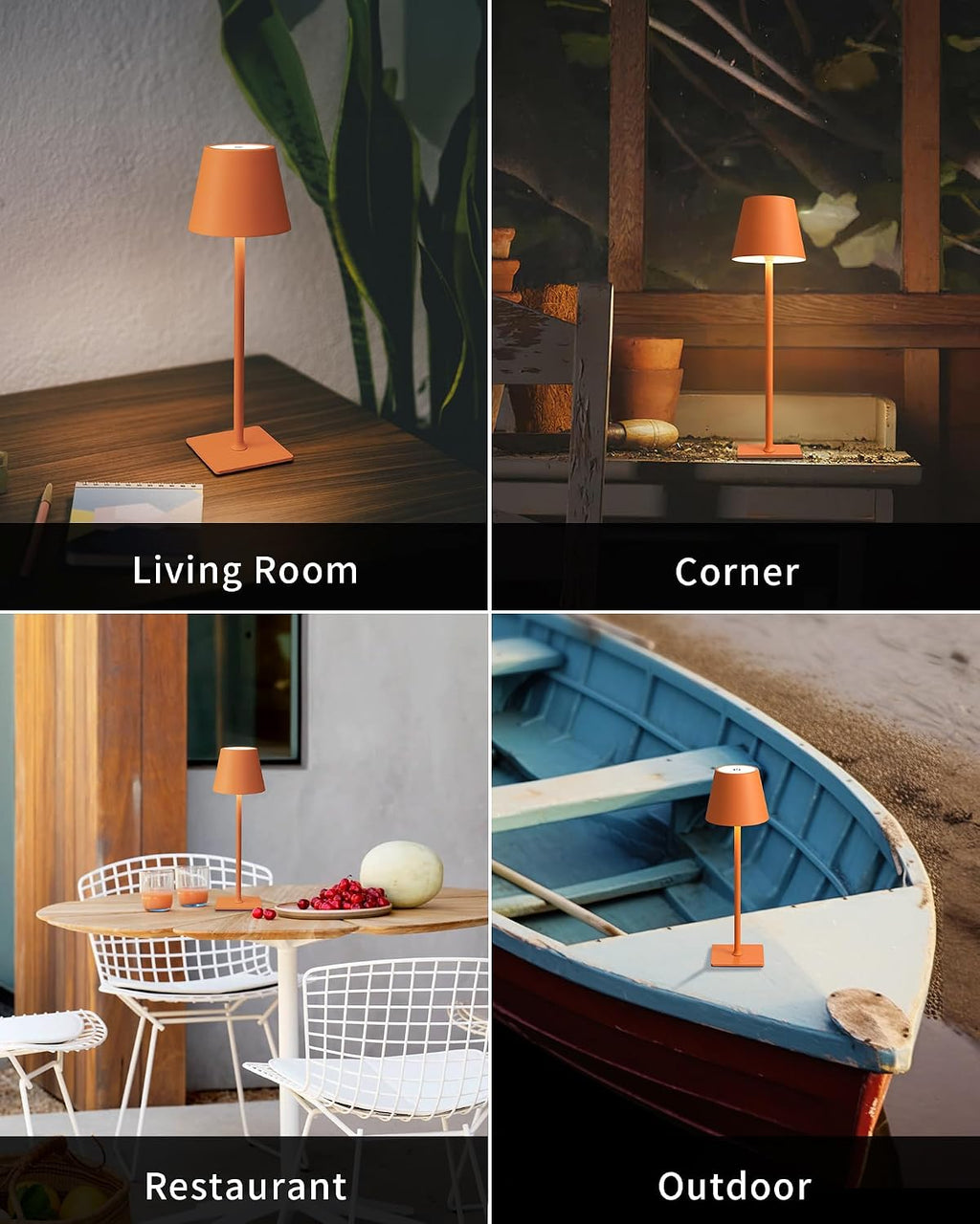 KDG 2 Pack Cordless Orange Table Lamps, Rechargeable Portable LED Desk Lamp