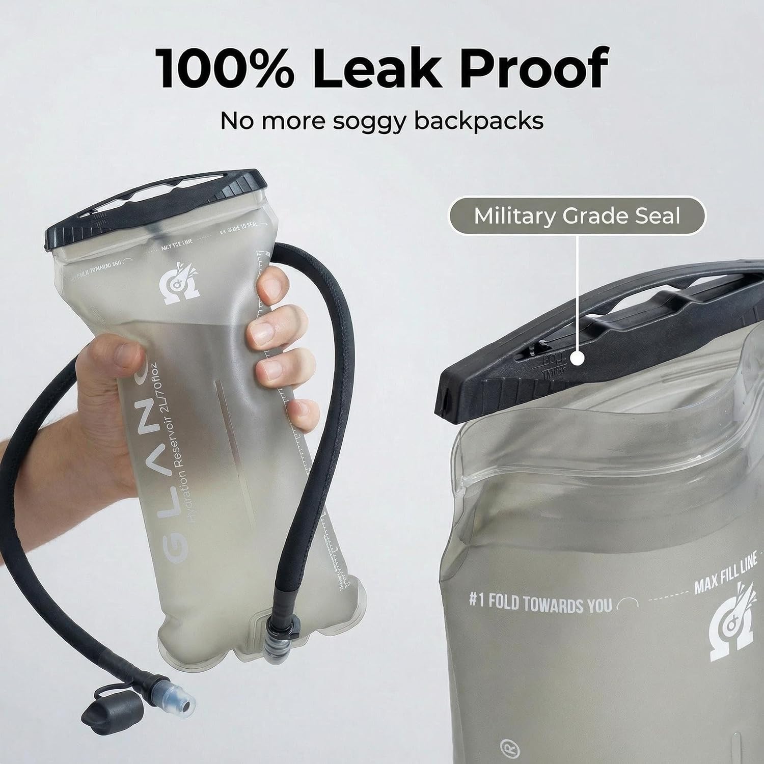 GLANC Hydration Bladder - 2L Water Bladder with Cleaning Kit for Outdoor Hiking Backpack, BPA Free Leakproof Water Reservoir for Hydration Pack, Insulated Hose & High Flow Bite Valve