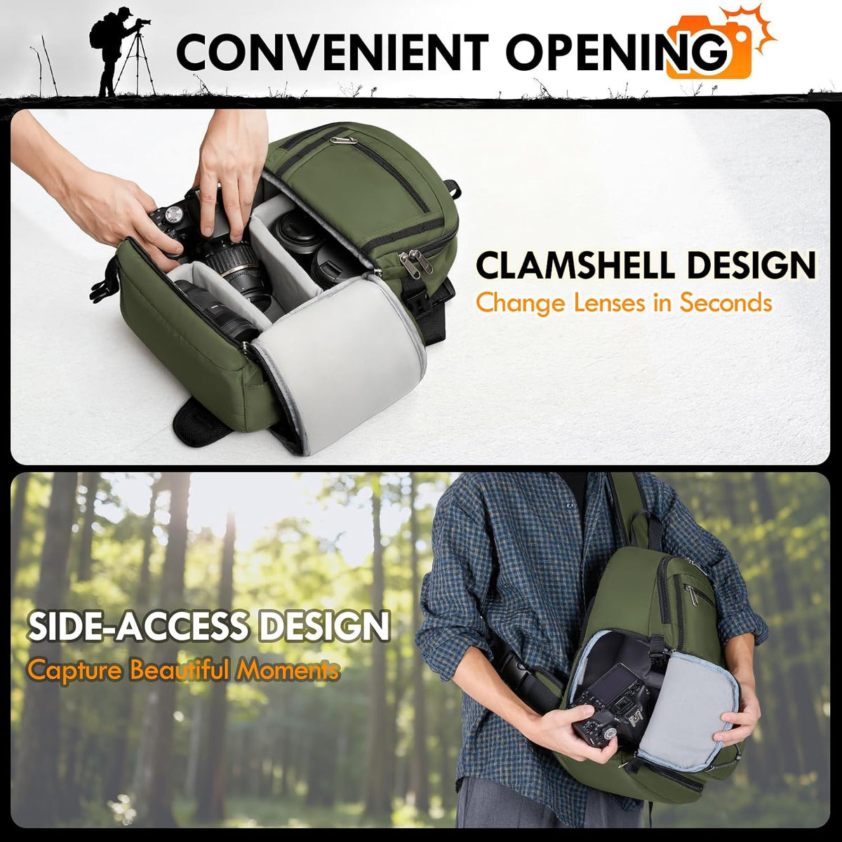 RAINSMORE Camera Sling Bag, Small Dslr/Mirrorless Camera Bag & Case
