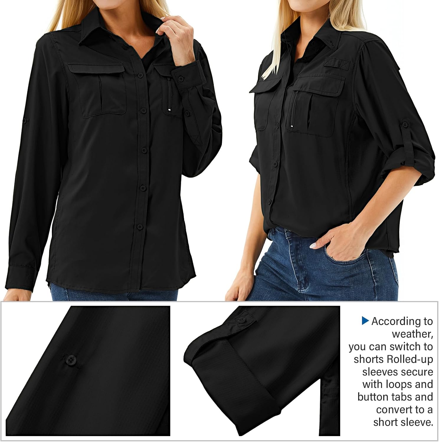 Women's UPF 50 Long Sleeve Sun Protection Safari Fish Hiking Shirts