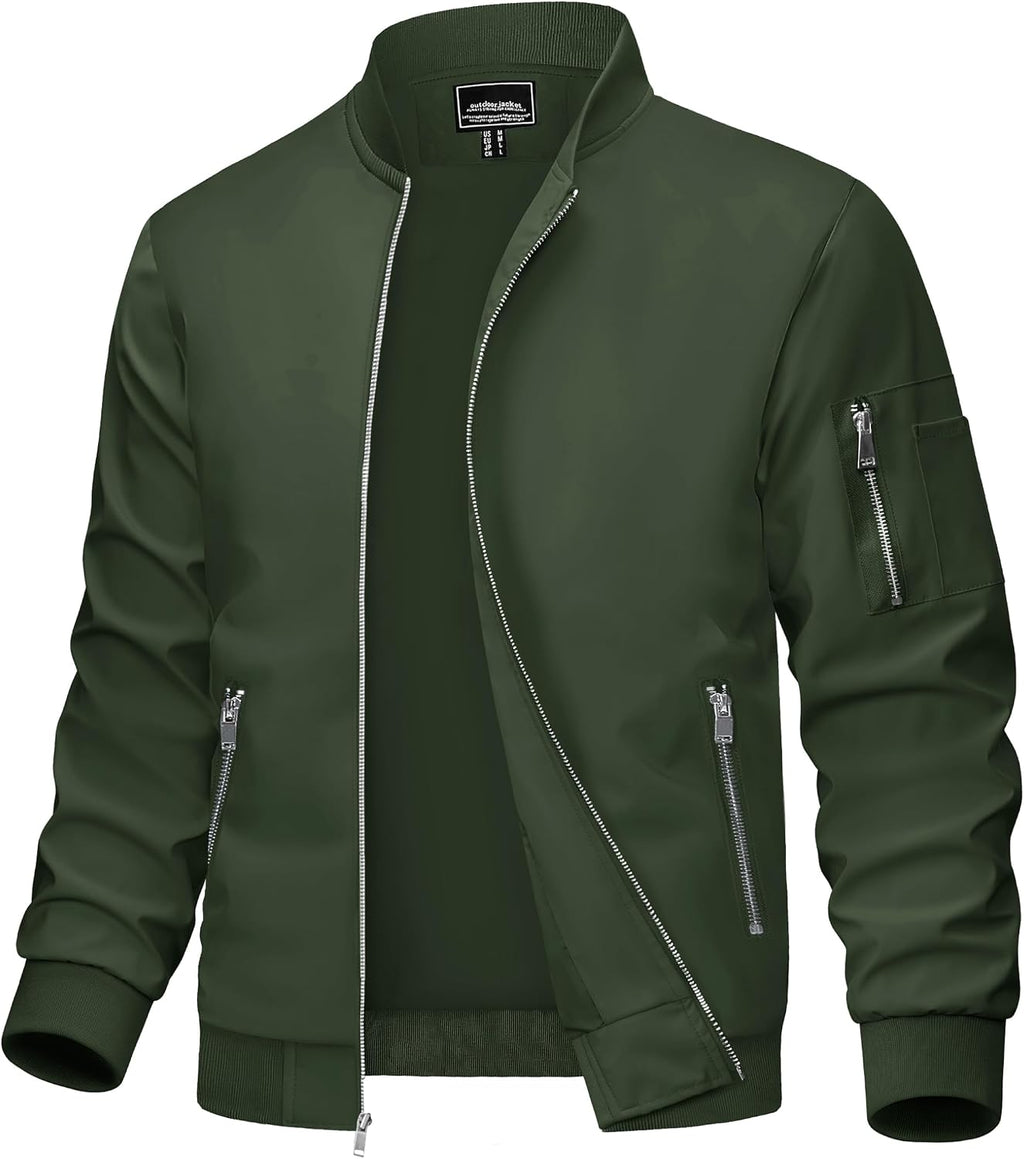 MAGCOMSEN Bomber Jacket Men Light Jacket Windproof Windbreaker Jacket Lightweight Bomber Jacket Casual Army Green M