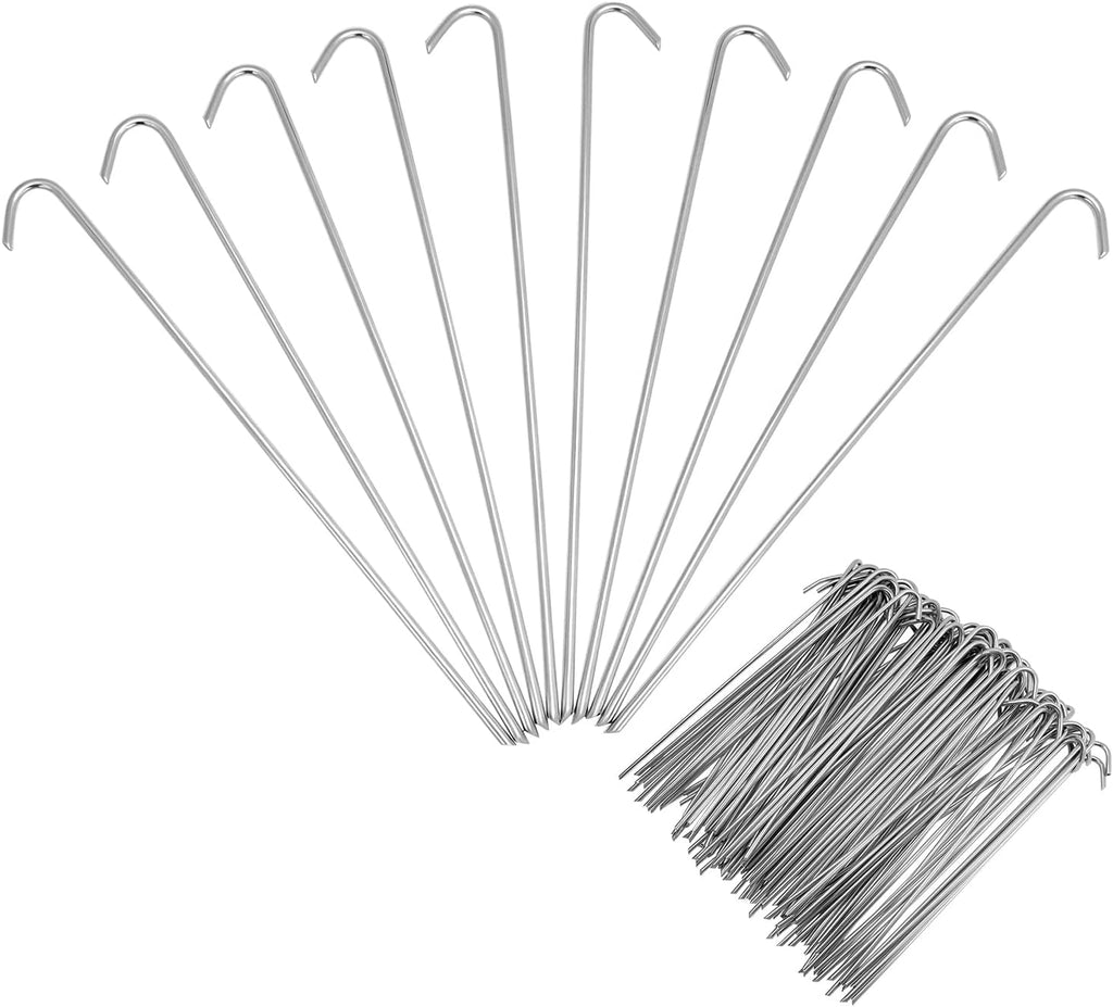 QWORK Metal Tent Stakes, 120 Pack 9-Inch Heavy Duty Camping Tarp Stakes, Galvanized Steel Garden Edging Fence Hooks, Canopy Anchors