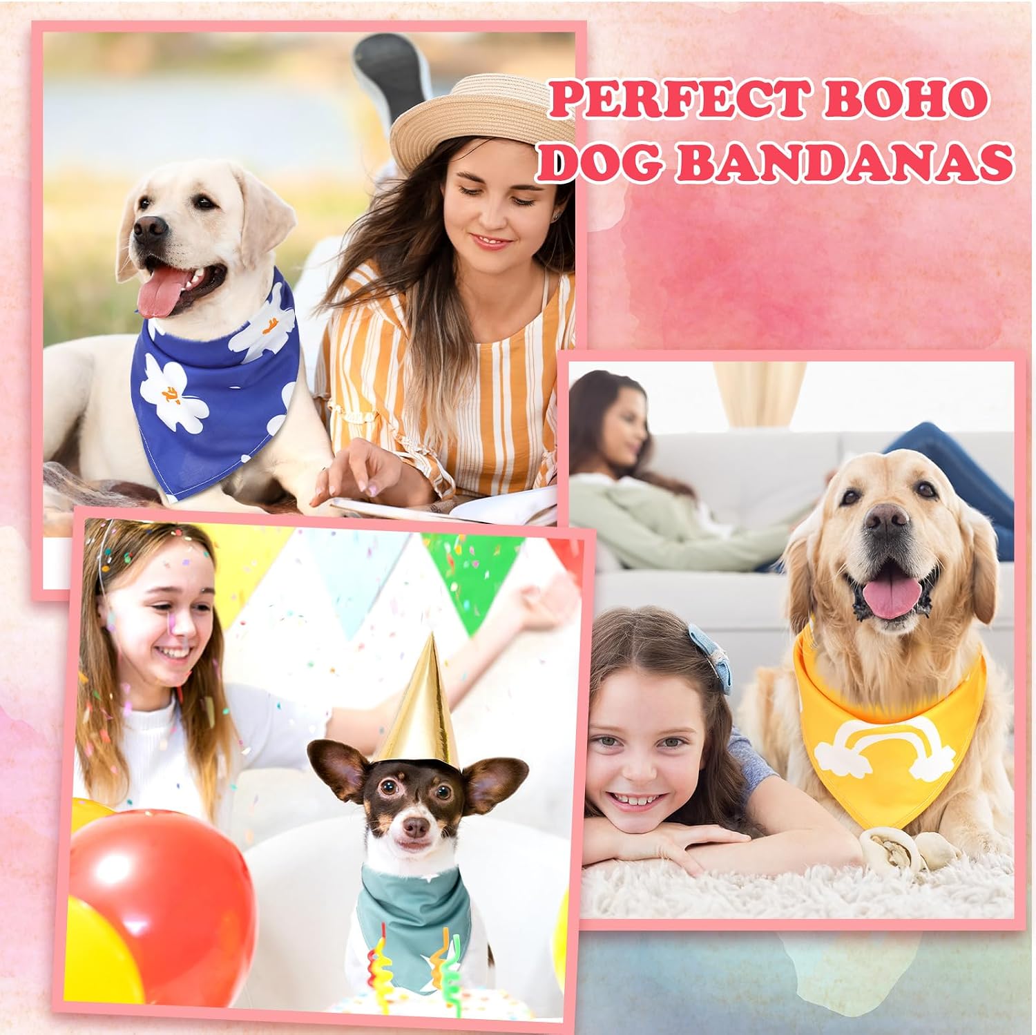 Huhumy 100 Pcs Boho Dog Bandanas Bulk Summer Boho Bandanas for Dogs