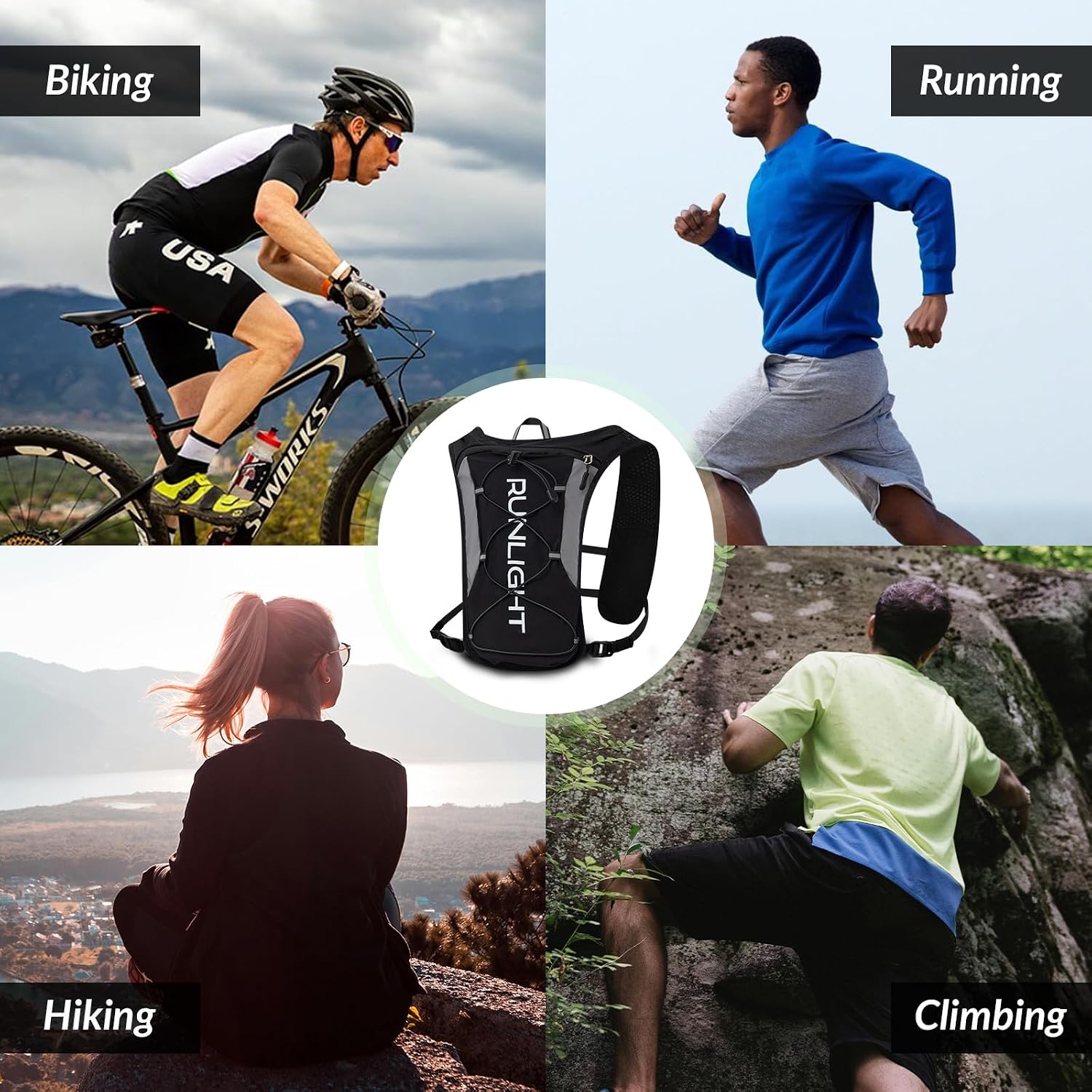 Runlight Running Vest for Women Men, Adjustable Hydration Backpack Breathable Reflective with 1.5L Water Bladder for Hiking, Trail, Running, Marathons, Cycling