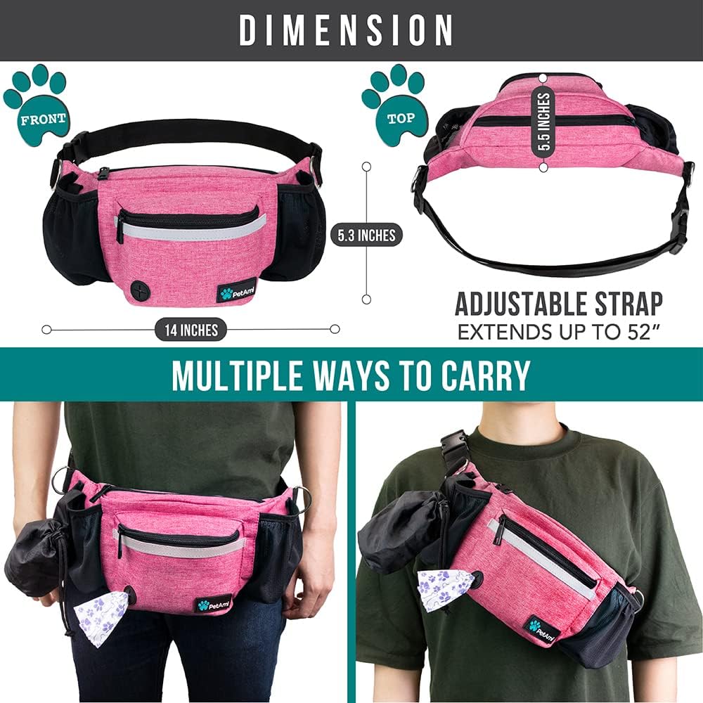 PetAmi Dog Fanny Pack, Treat Pouch for Dog Walking Training, Pink