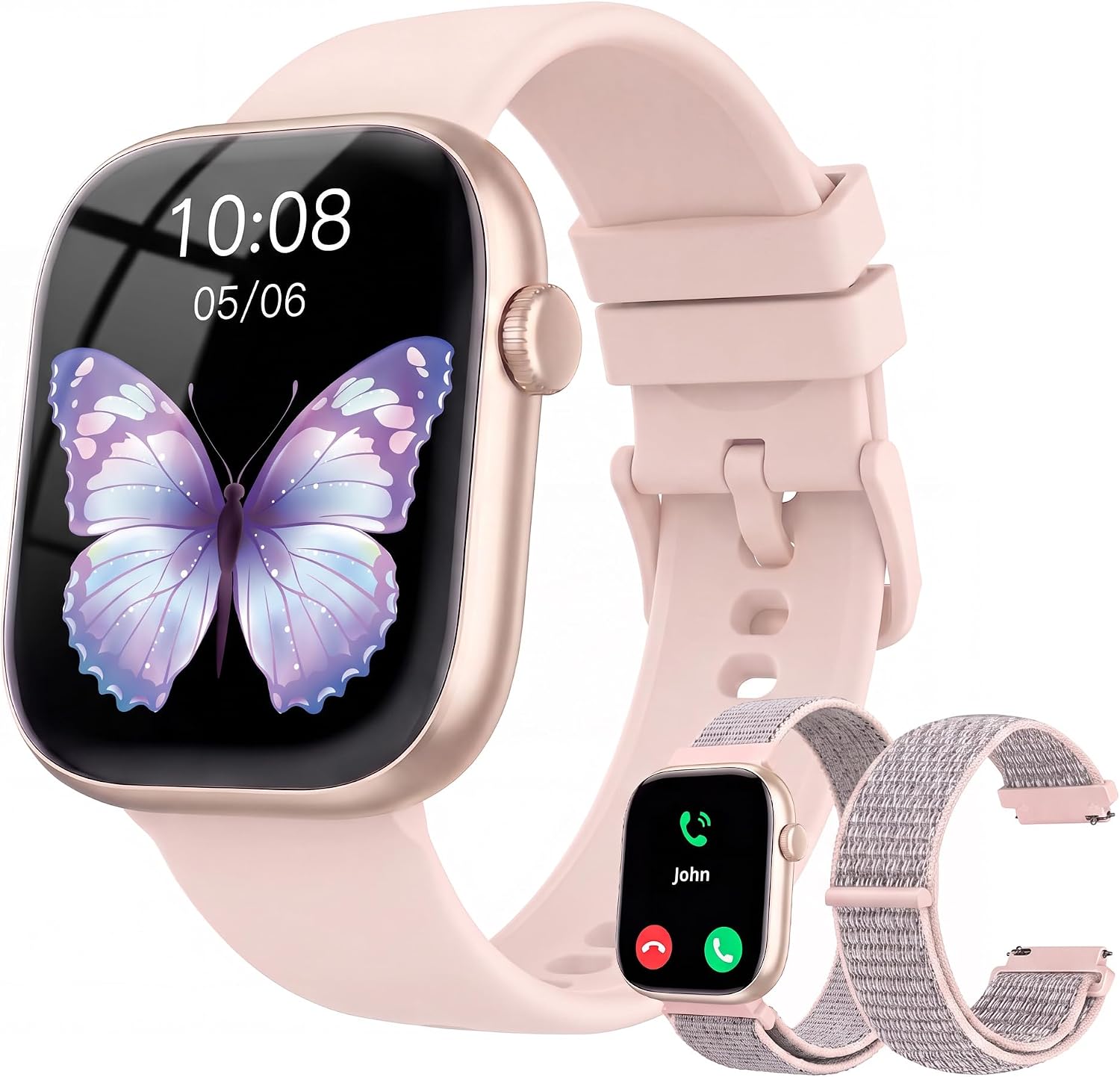 Smart Watch for Women, Bluetooth Answer/Make Calls, 1.83"HD Screen, 2 Bands