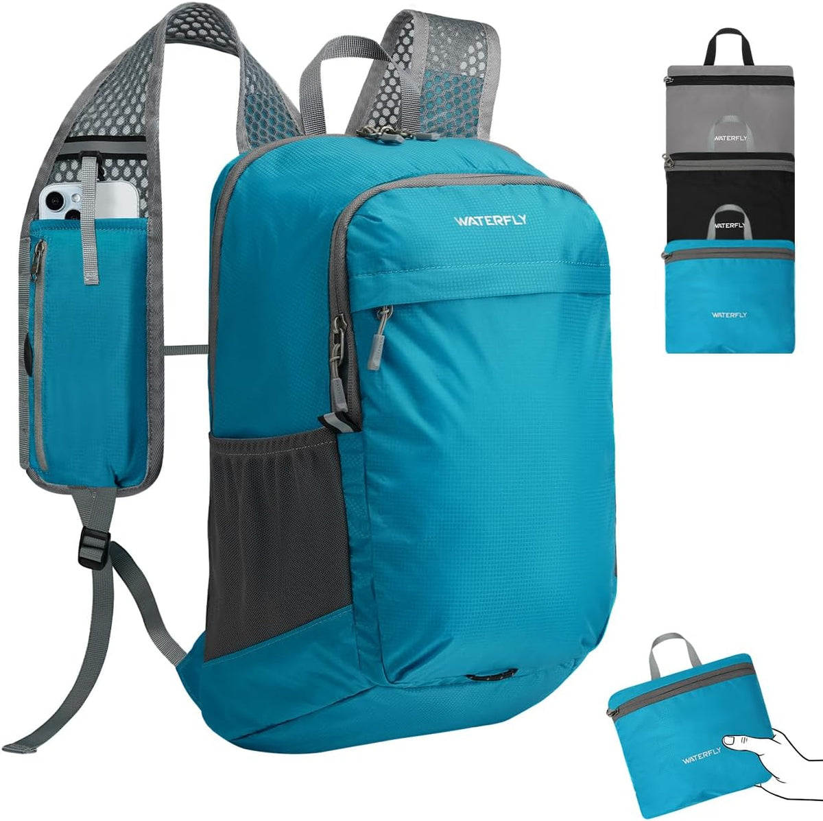 WATERFLY Small Packable Travel Backpack: 15L Lightweight Hiking Daypack