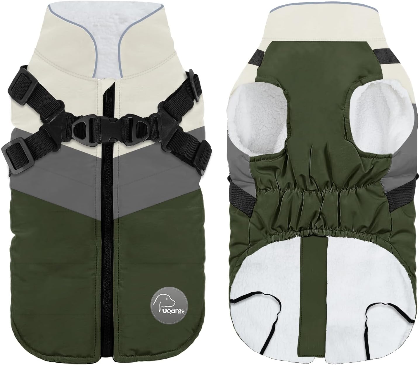 Warm Dog Winter Coat,Waterproof Dog Jacket with Built-in Harnes (Green, L)