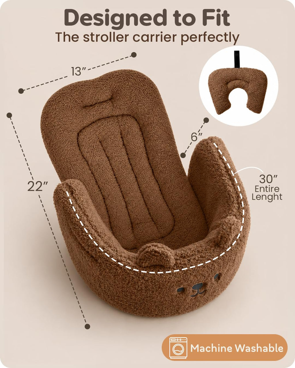 Pet Stroller Comforter Set – Ultra-Soft Cushion, Pillow & Edge Cover – Machine Washable, Protective & Cozy Liner for Dogs & Cats – Easy Install (Teddy Brown, Stroller Not Included)