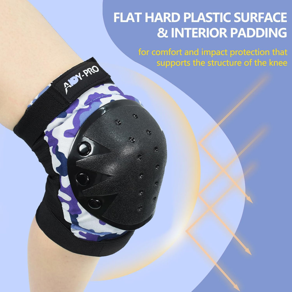 AIDY-PRO Adult/Youth/Kids Knee Pads and Elbow Pads Set Skateboard Protective Gear, 6 in 1 Knee Guards Kids Wrist Guards for Roller Skating Skateboarding Biking
