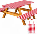 Vinyl Fitted Picnic Table Cover with Bench Covers & Bag 6ft Red Checkered