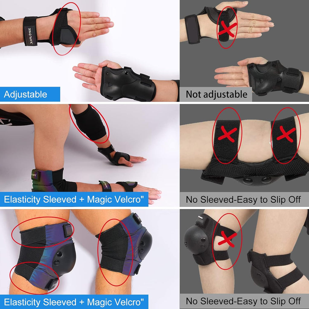 Adult/Kids/Youth Knee Pad Elbow Pads, Womens Skate Protective Gear Set 3 in 1 Knee and Elbow Pads Wrist Guards for Skateboard, Roller Skates, Skating, Scooter, Inline Skates, Cycling