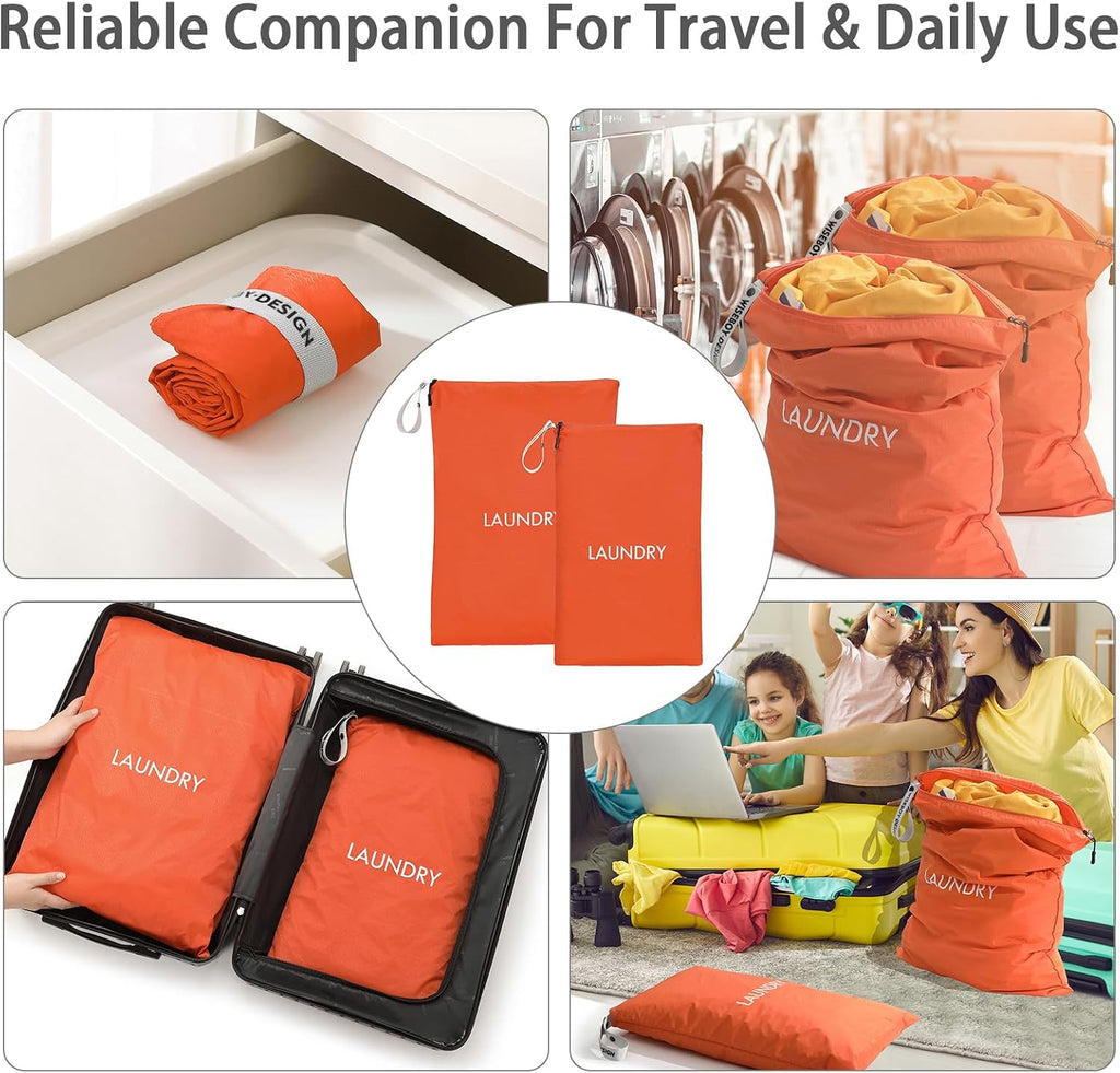 WiseBoy 2-Pack Laundry Bags, Travel Dirty Clothes Bag Zippered with Handle