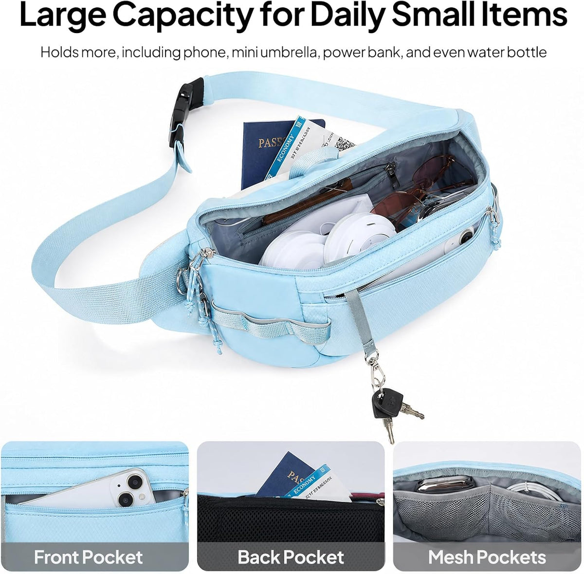 TOPEAST Fanny Pack 5L Large Capacity Waist Pack with Water Bottle Pocket