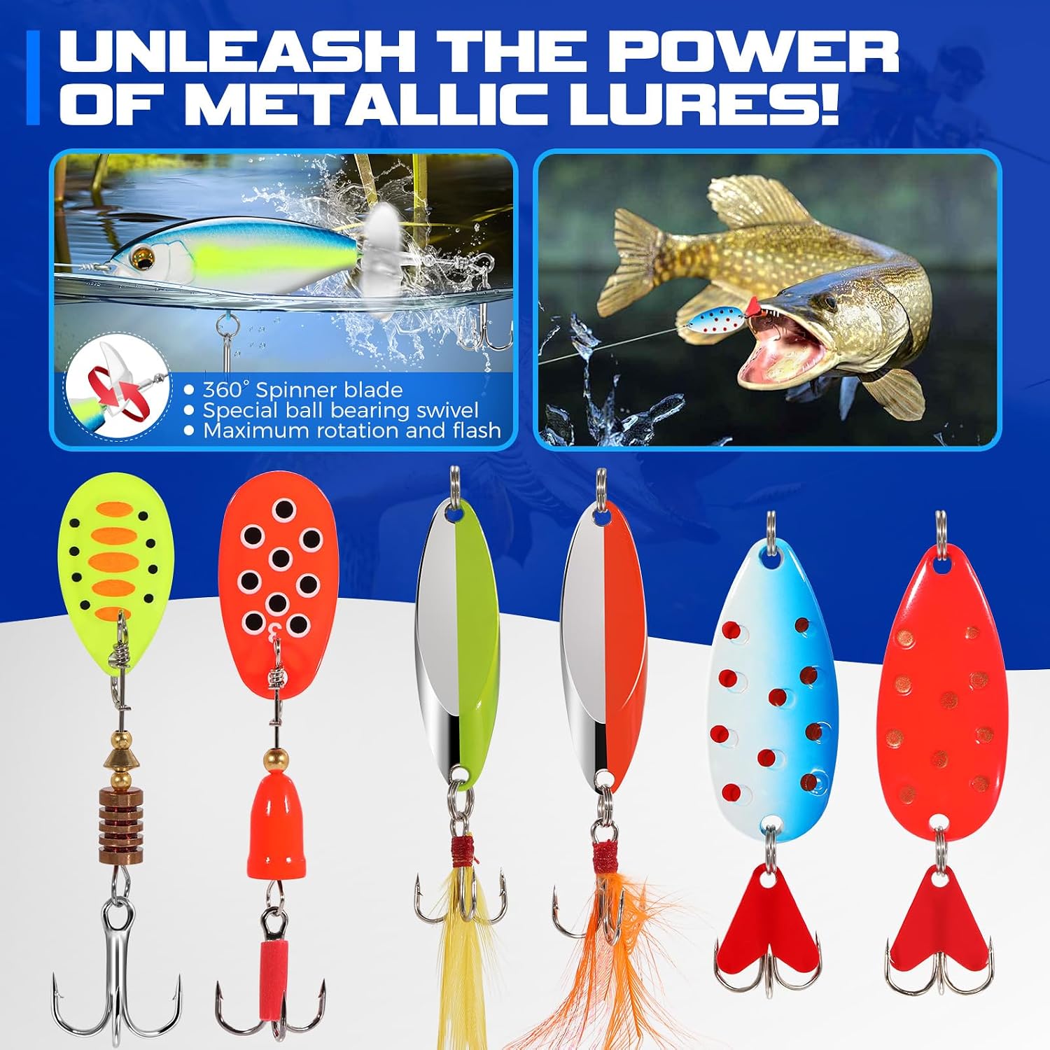 PLUSINNO Fishing Lures Fishing Tackle Box Fishing Gifts for Men, Bass, Trout Fishing Accessories Kit for Saltwater & Freshwater Fishing Gear Including Topwater Lures, Hooks, Spinnerbaits