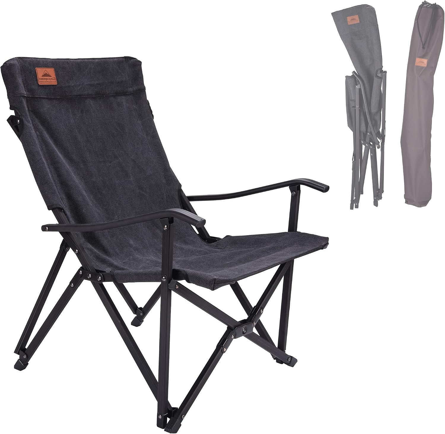 CAMPINGMOON Foldable Cotton Canvas Campfire Bonfire Open Fire Pits Camping Chair Low Style Chair Gray F-1003C-H