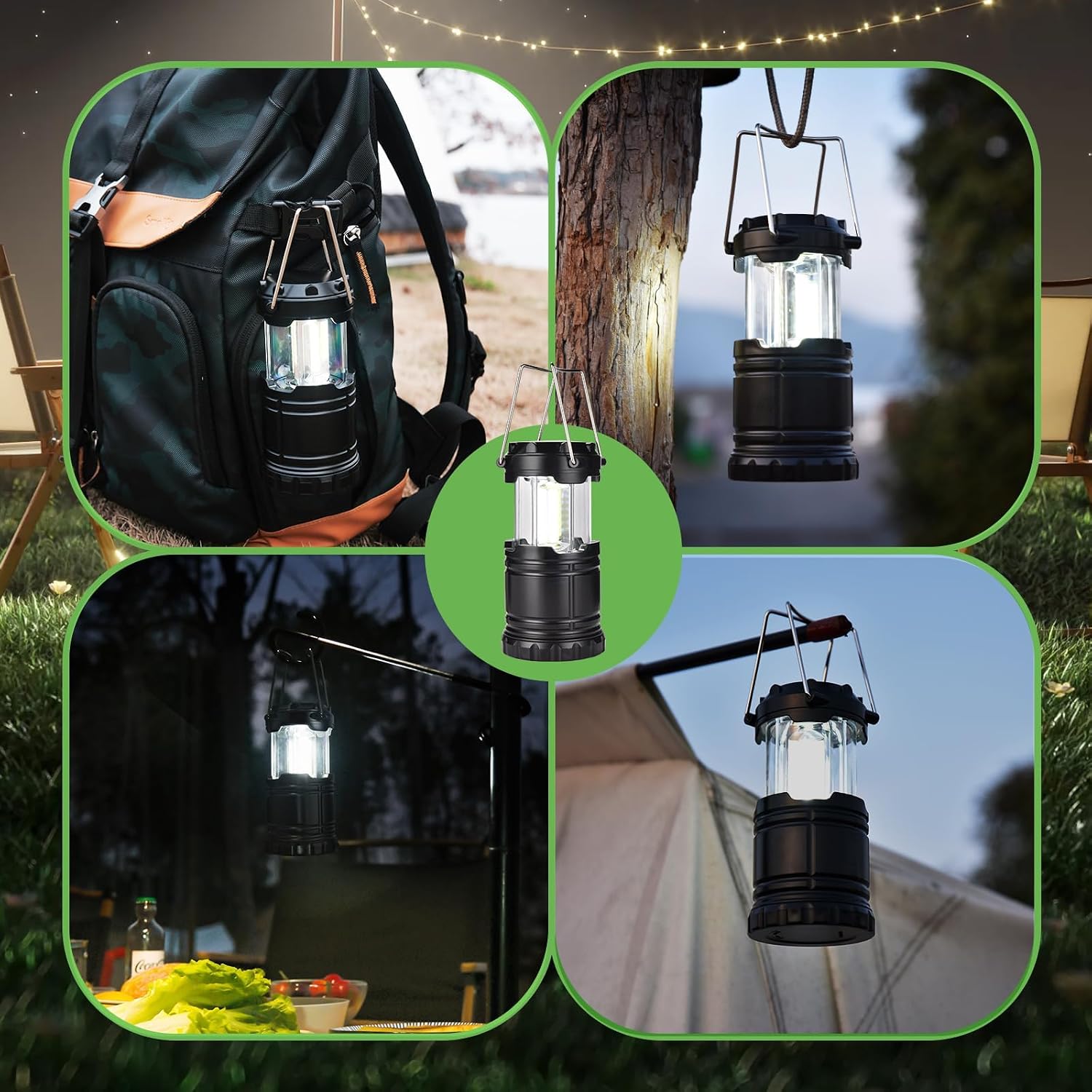 KPKJOO Lantern Collapsible Camping Light, Battery Operated Lanterns LED Super Bright for Power Outages Indoor Emergency Outdoor Camping Hiking Kit (6, COB)