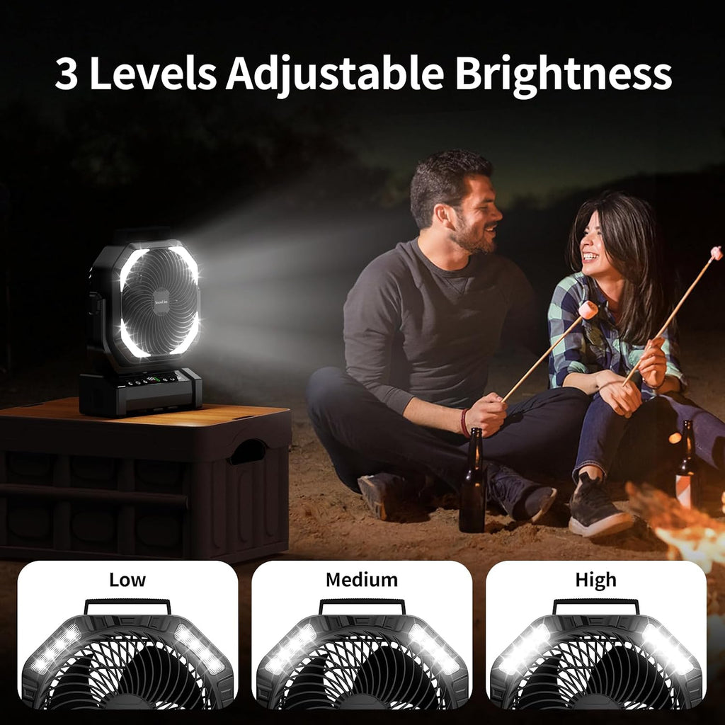 Socool Camping Fan with Light, 20000mAh Rechargeable Battery Fan with Remote, 112Hrs & 8 Speeds, Digital Display, Timer, Auto Oscillation, 270° Pivot & Hook for Outdoor Tent, Hurricane, Power Outage