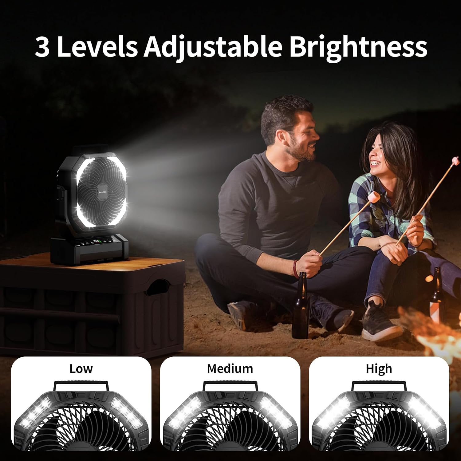 Socool Camping Fan with Light, 20000mAh Rechargeable Battery Fan with Remote, 112Hrs & 8 Speeds, Digital Display, Timer, Auto Oscillation, 270° Pivot & Hook for Outdoor Tent, Hurricane, Power Outage