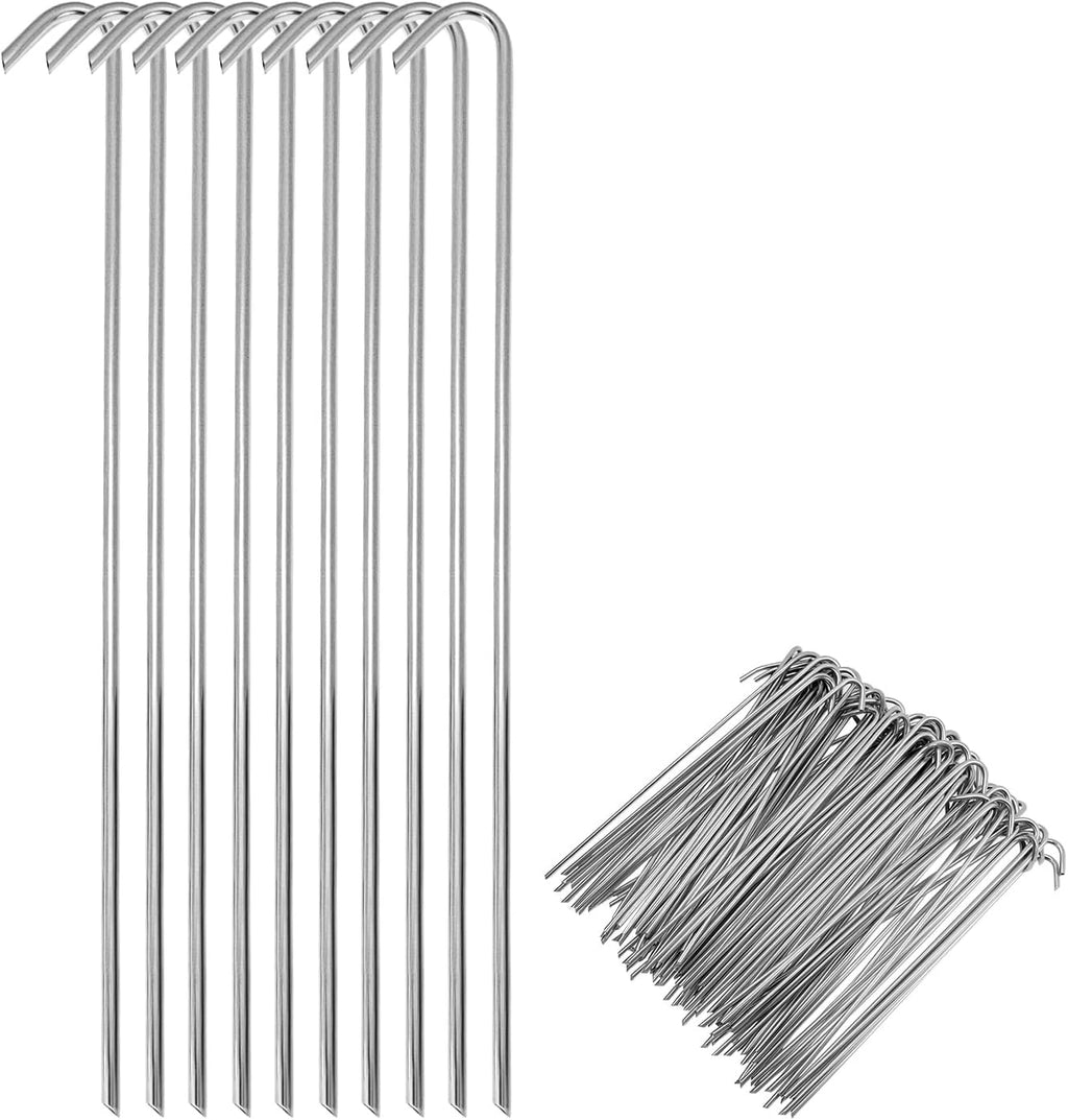 QWORK Metal Tent Stakes, 120 Pack 9-Inch Heavy Duty Camping Tarp Stakes, Galvanized Steel Garden Edging Fence Hooks, Canopy Anchors