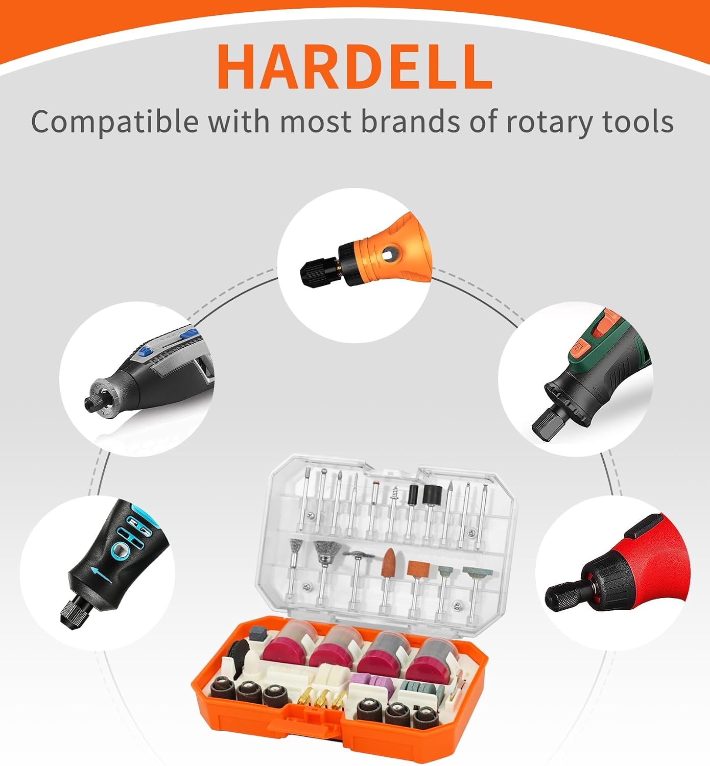 HARDELL 227Pcs Rotary Tool Kit w/ 1/8" Shanks, Sanding & Carving Orange