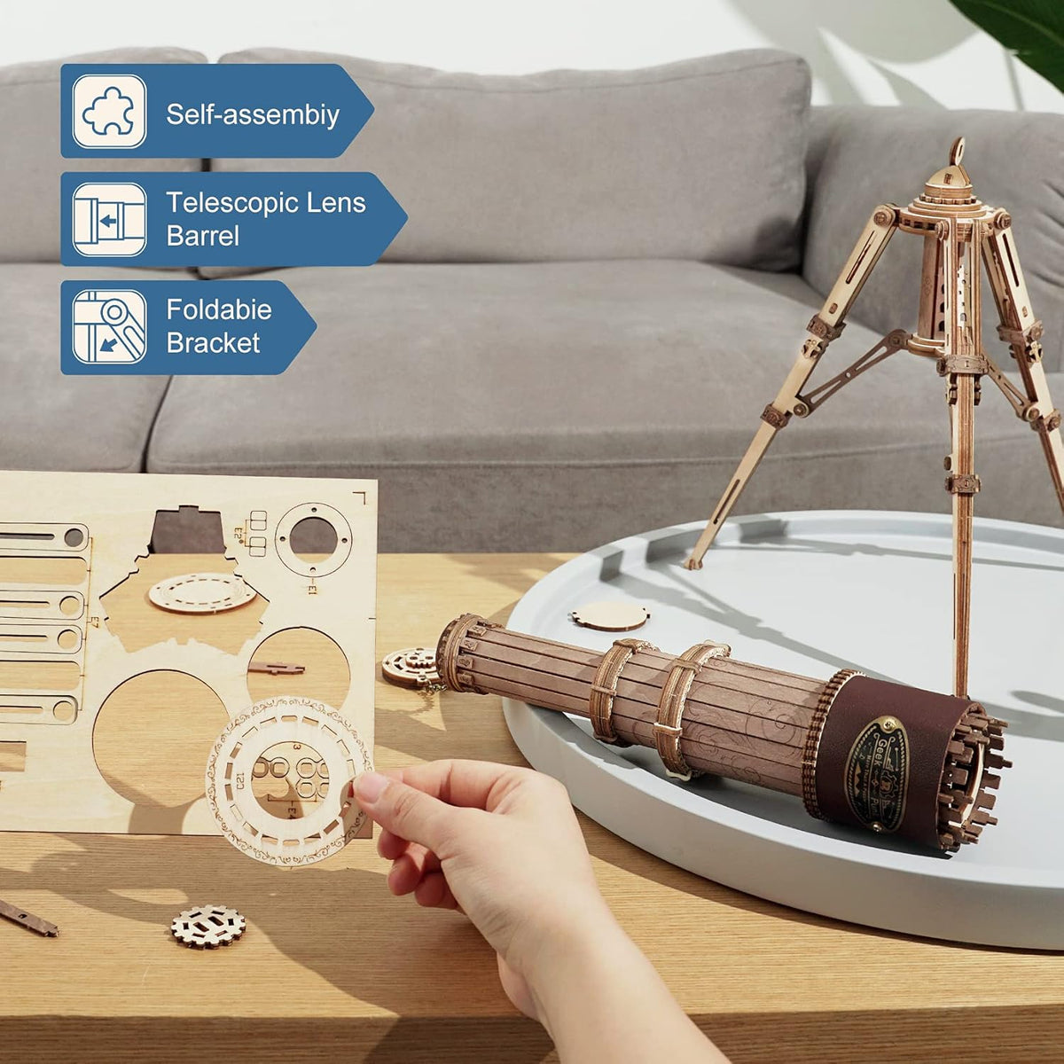 ROKR 3D Wooden Puzzles Monocular Telescope Model Building DIY Science Kit Birthday Gift for Adults and Teens Cool Display Item