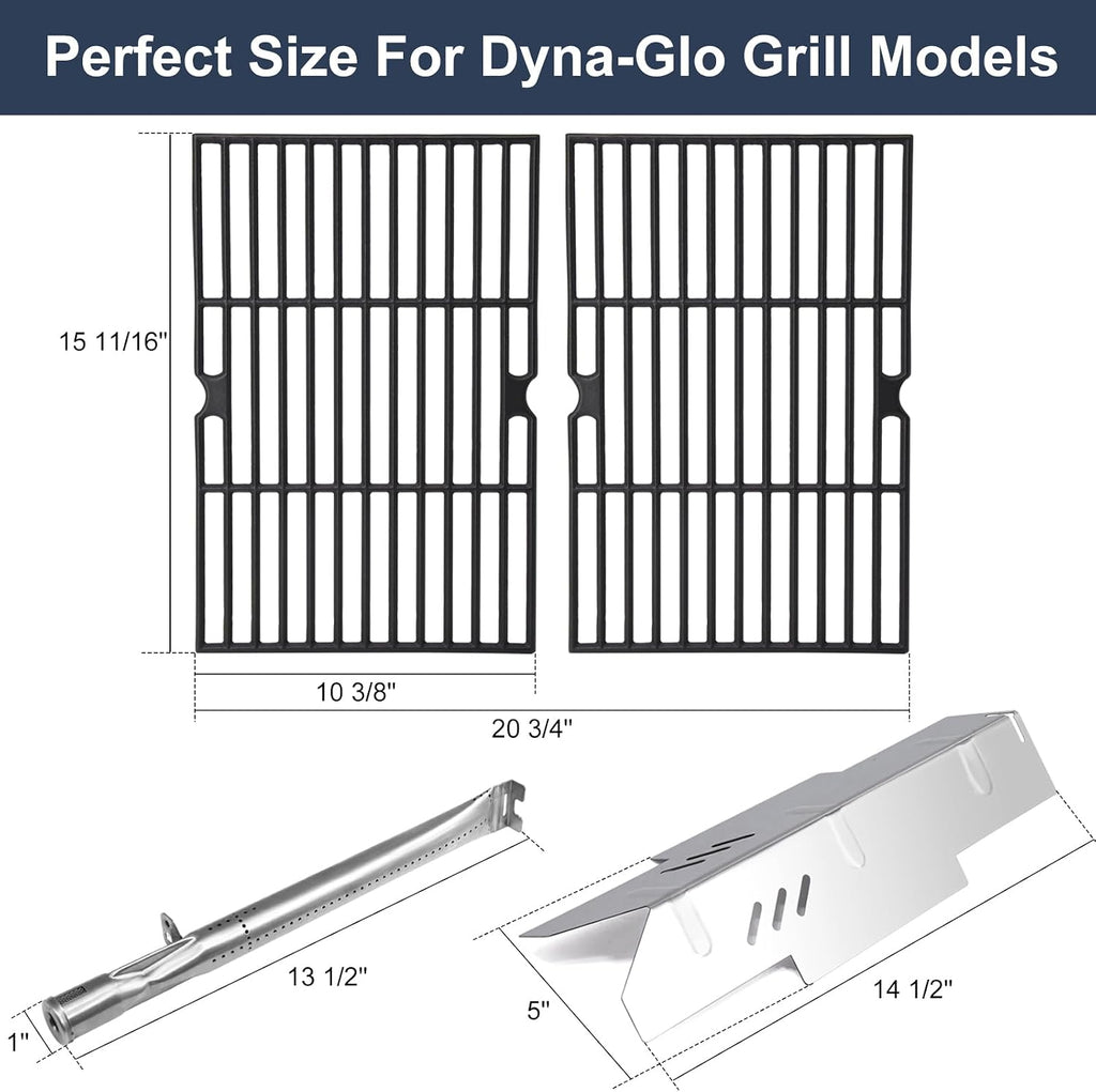 Criditpid Grill Replacement Parts for Dyna Glo DGF350CSP DGF350CSP-D 2 Burner Grill, Stainless Steel Grill Heat Plate Shields, Burner Tubes, Grates & Igniter Electrode Kit for Dyna-Glo DGF350CSP Grill