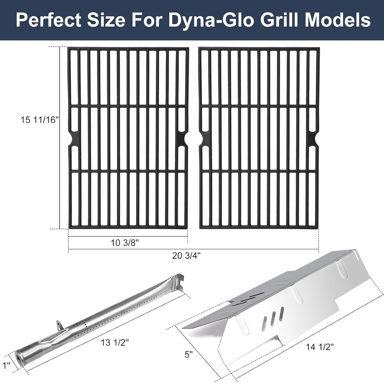 Criditpid Grill Replacement Parts for Dyna Glo DGF350CSP DGF350CSP-D 2 Burner Grill, Stainless Steel Grill Heat Plate Shields, Burner Tubes, Grates & Igniter Electrode Kit for Dyna-Glo DGF350CSP Grill
