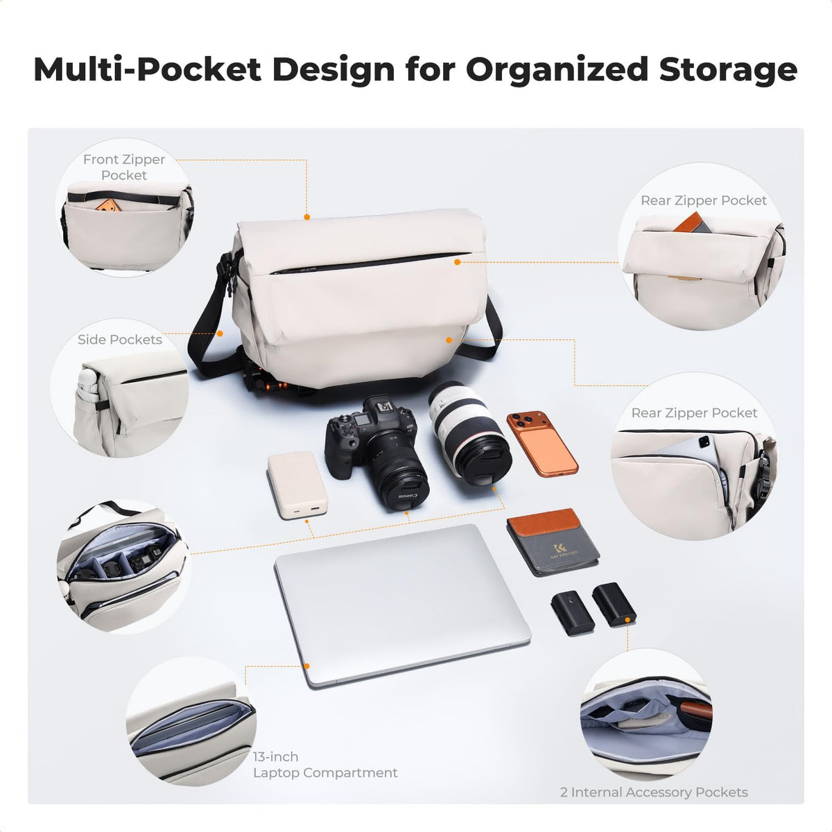 K&F CONCEPT Camera Sling Bag, 15L Crossbody Bag with Laptop Compartment