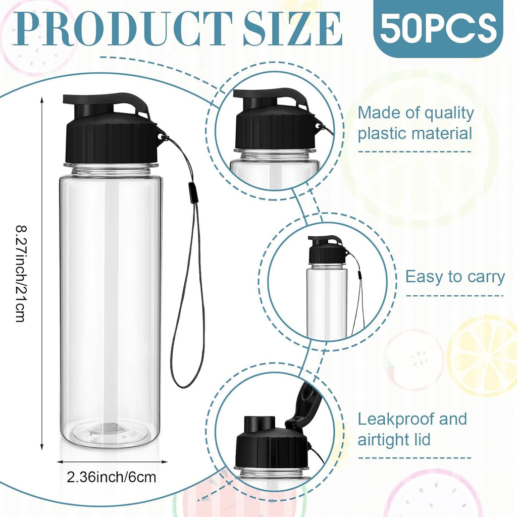 Domensi 50 Pieces Reusable Plastic Water Bottles Bulk, Black