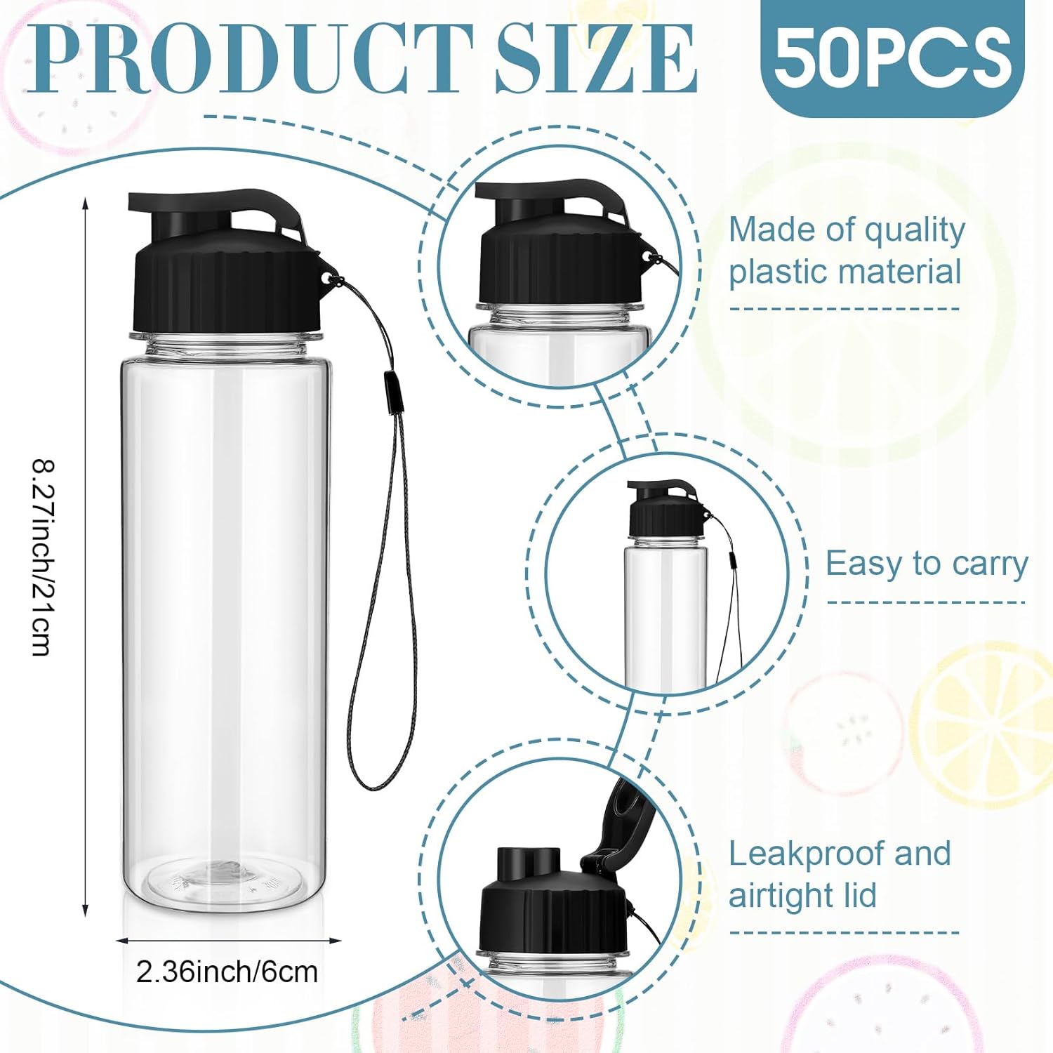 Domensi 50 Pieces Reusable Plastic Water Bottles Bulk, Black