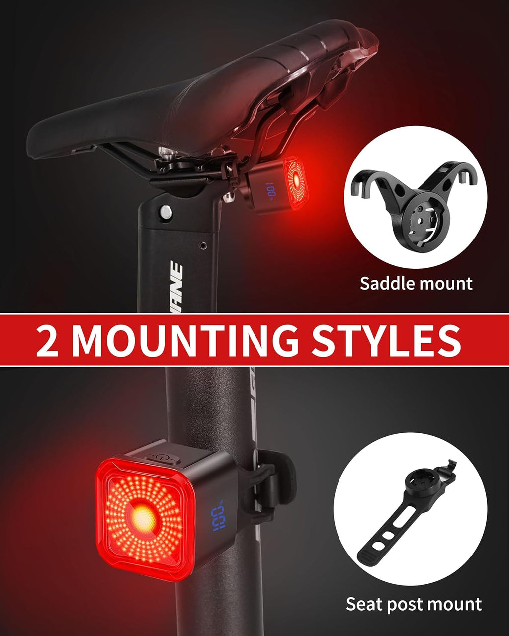 DARKBEAM Bike Tail Light with LED Display Screen, USB-C Rechargeable