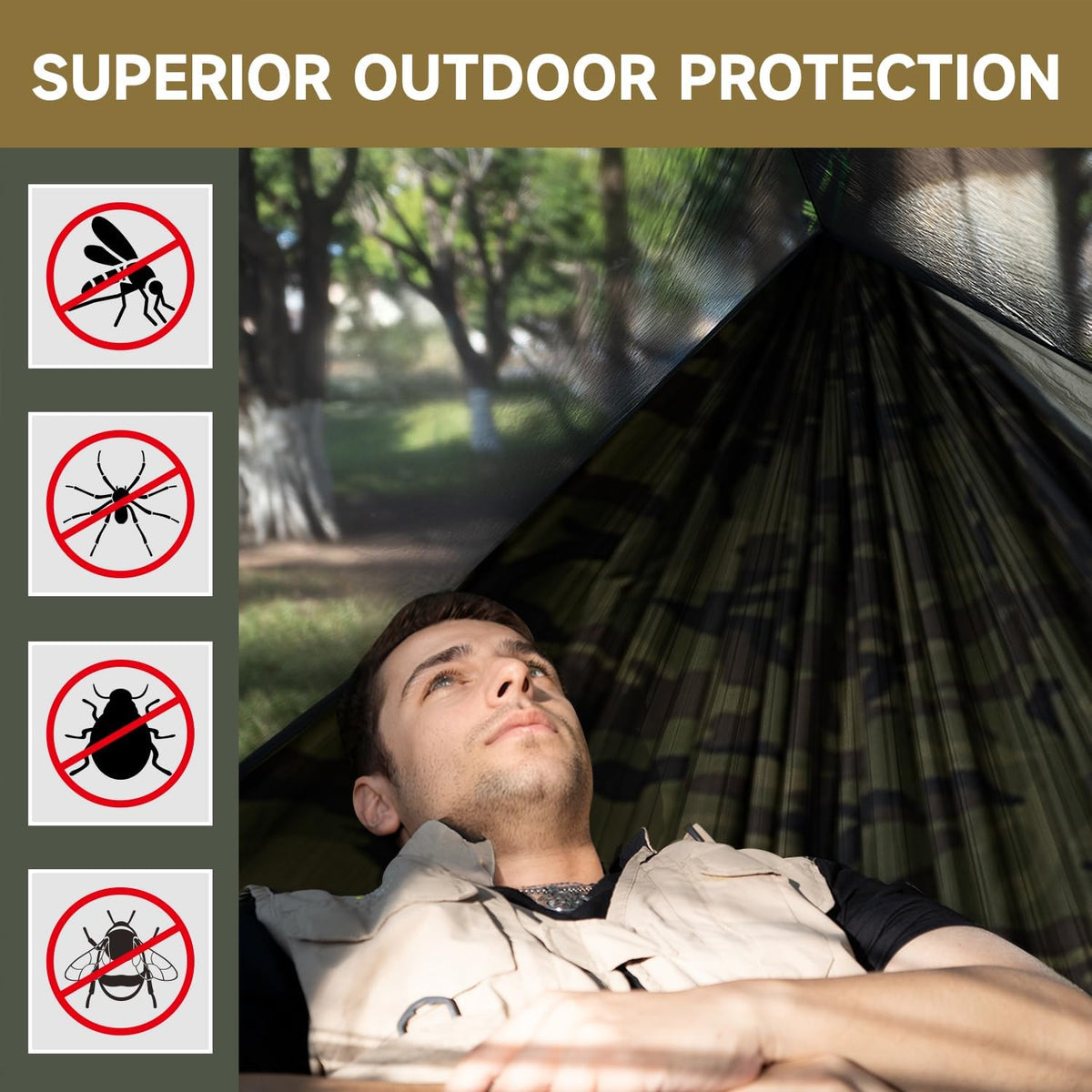 Camping Hammock with Mosquito Net and Ridge Rope, 2 Person Extra Large