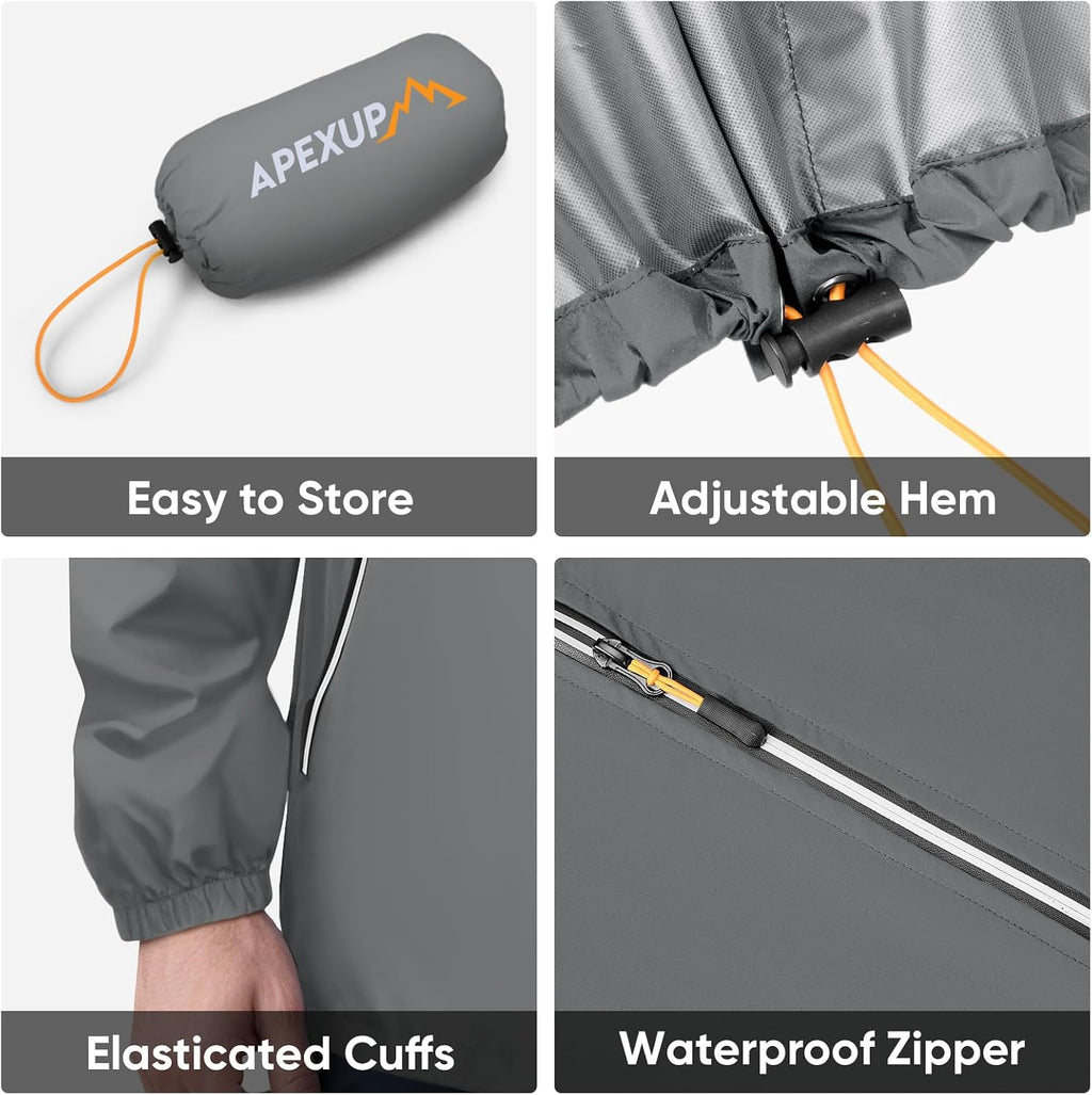 APEXUP Packable Rain Jacket Men Waterproof Lightweight Raincoat with Hood