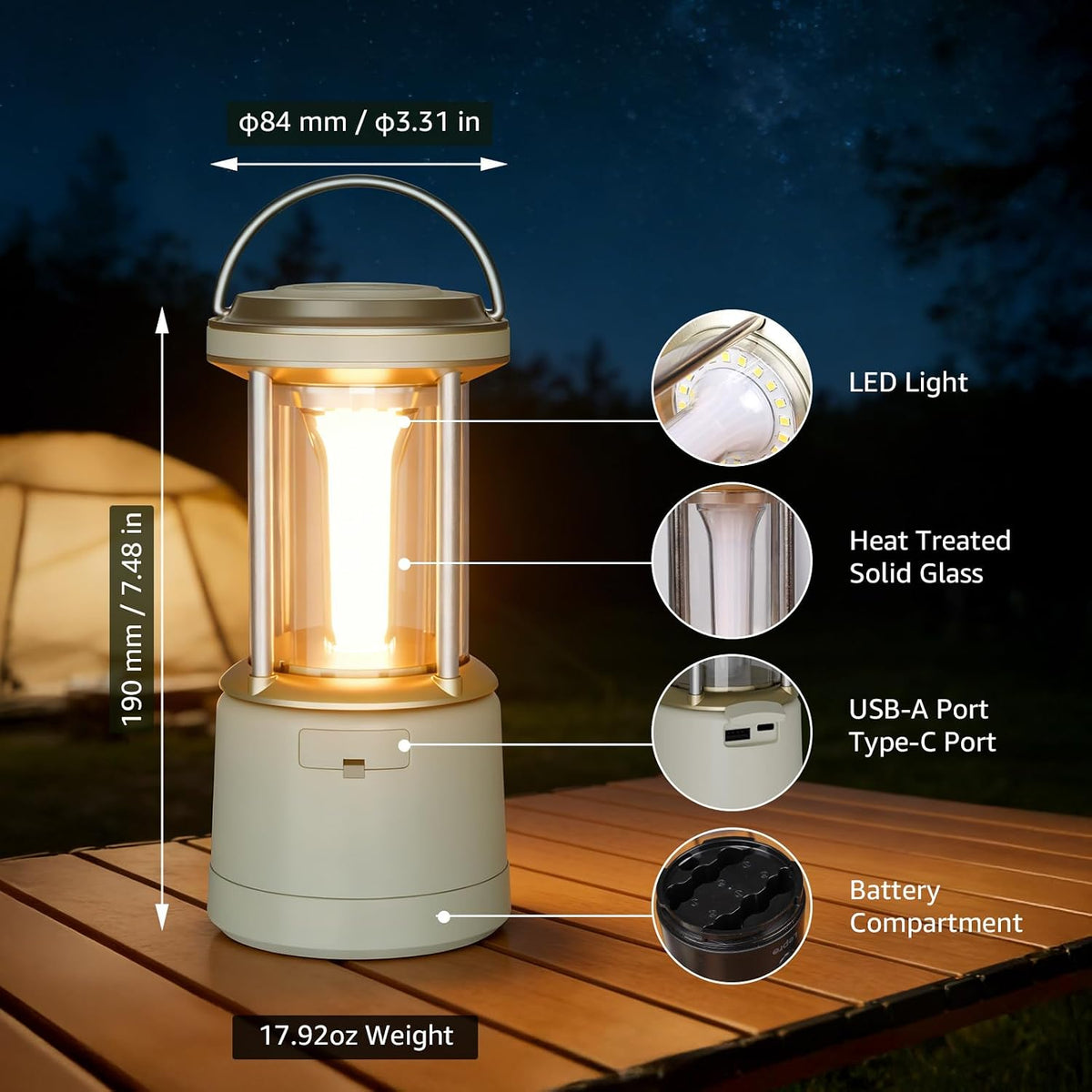 Lepro 2000LM LED Camping Lantern Rechargeable, Waterproof Tent Light with 5 Light Modes, Camping Essentials, Portable Lantern Flashlight for Camping, Emergency Light, Power Outage, USB Cable Included
