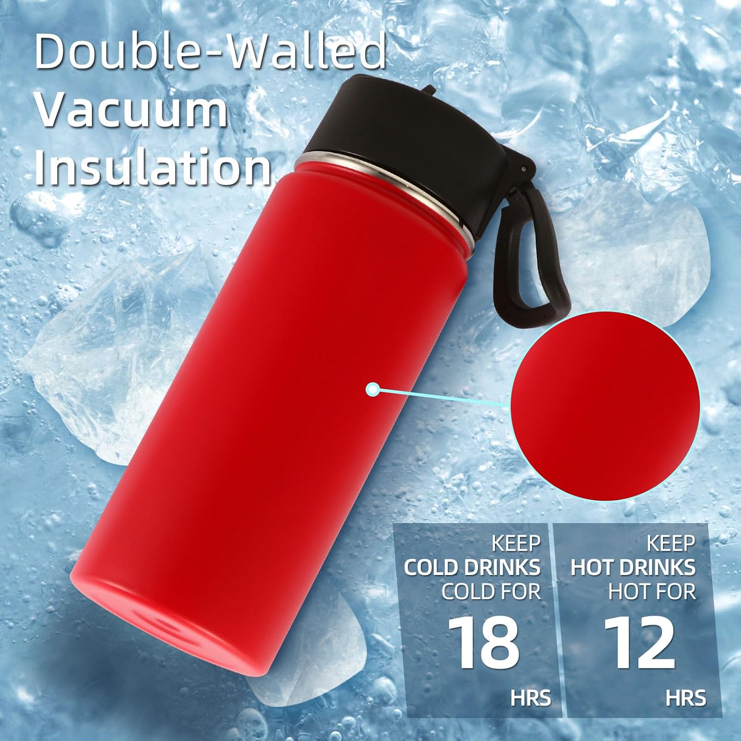 Volhoply 16 OZ Kids Water Bottle Bulk 4 Pack,Insulated Sports Bottles with Straw Lid,Stainless Steel Bottle with Handle Keep Cold & Hot,Double Wall Vacuum Tumbler Cups for School,Girls(Red, 4)