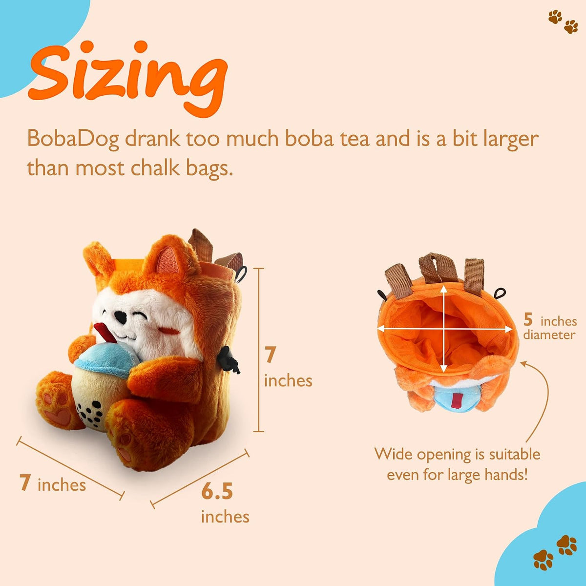 Rock Climbing Chalk Bag + Refillable Ball – Boba Dog Plush Animal Bag