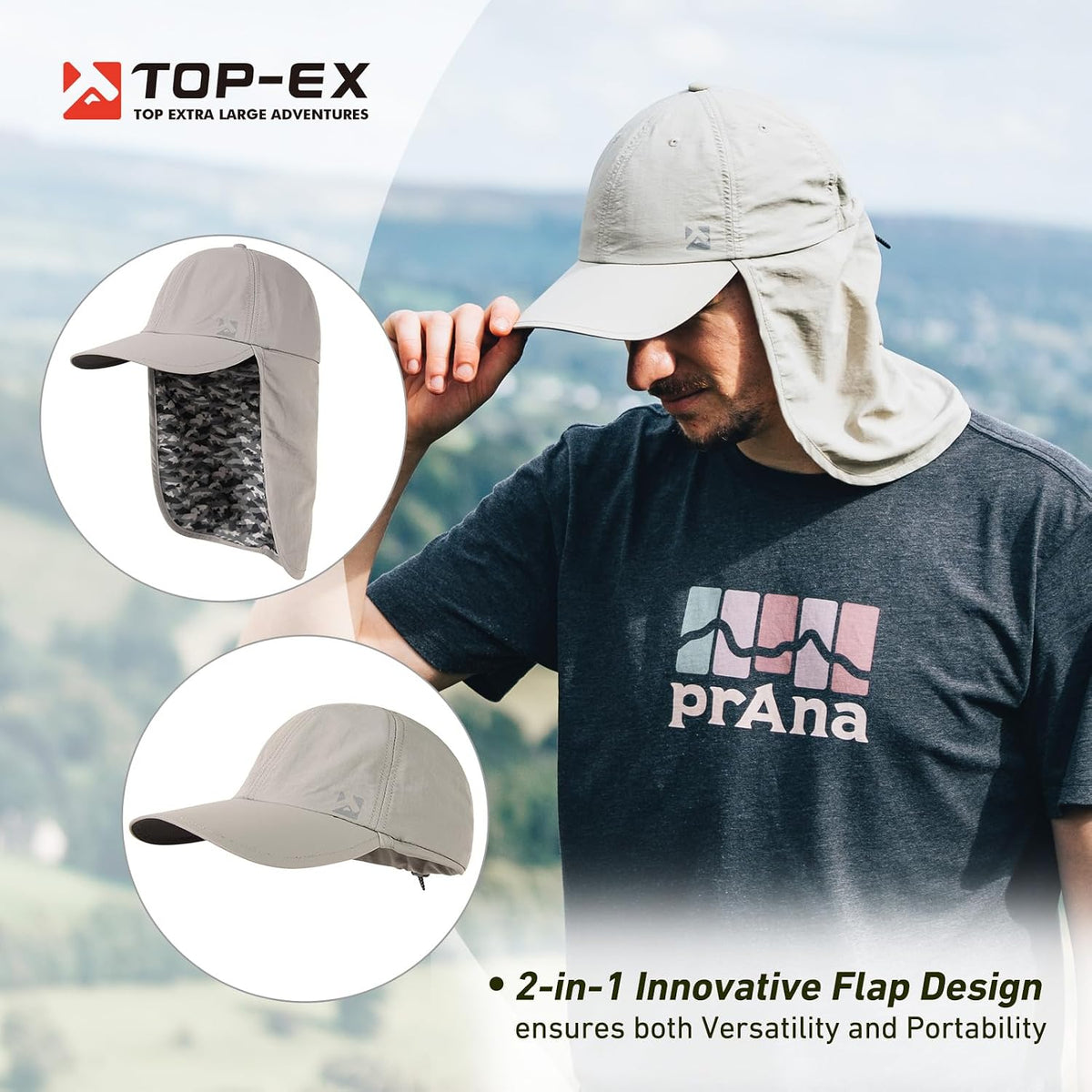 TOP-EX L/XL/XXL UV50+ Waterproof Neck Flap Baseball Sun Cap