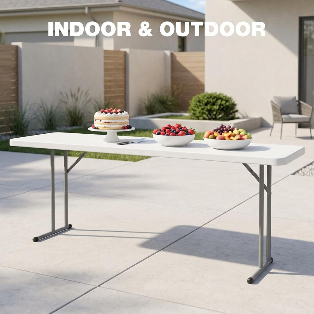 Folding Table 5FT Narrow Portable Plastic Heavy Duty Table HDPE Tabletop Rectangle Seminar Table with Carrying Handle Indoor Outdoor for Training, Buffet,Home Office, Camping, Party