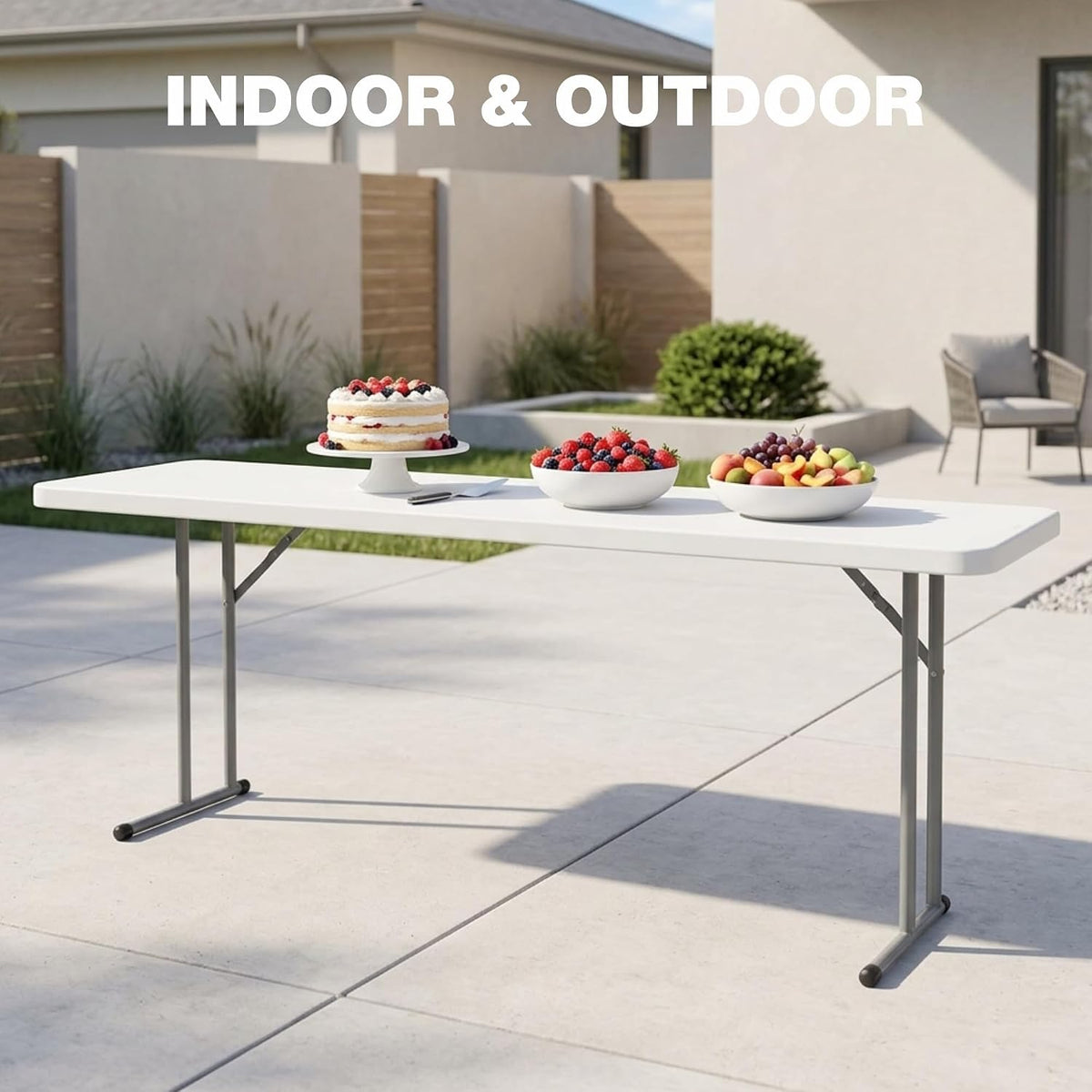 Folding Table 5FT Narrow Portable Plastic Heavy Duty Table HDPE Tabletop Rectangle Seminar Table with Carrying Handle Indoor Outdoor for Training, Buffet,Home Office, Camping, Party