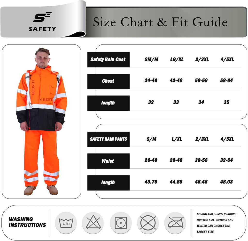 sesafety Hi Vis Rain Jacket, Rain Suits for Men Waterproof withBlack Bottom