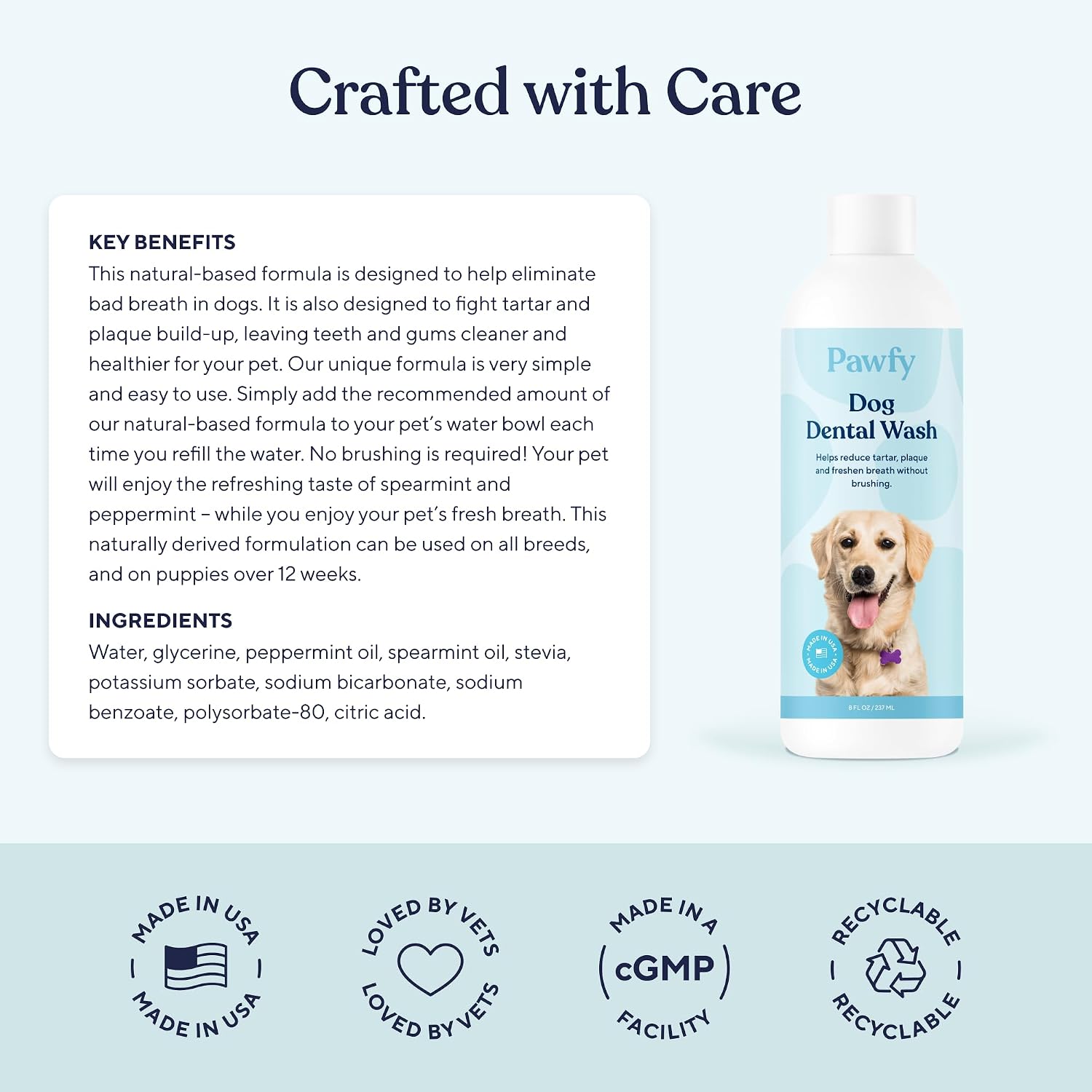 Pawfy Dog Breath Freshener & Teeth Cleaning - Dental Water Additive