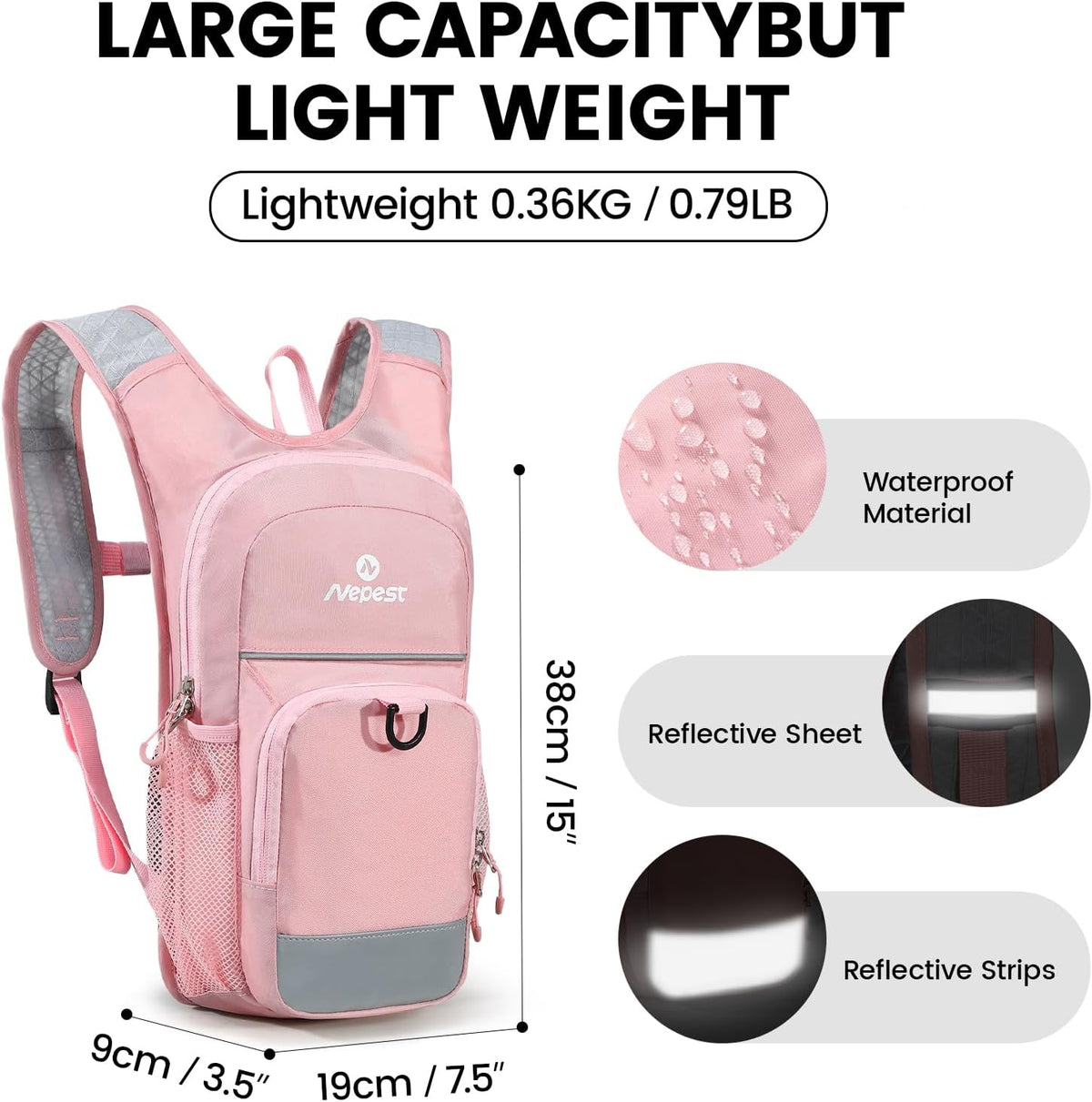 Nepest Kids Hydration Backpack with 1.5L Water Bladder for Cycling, Hiking