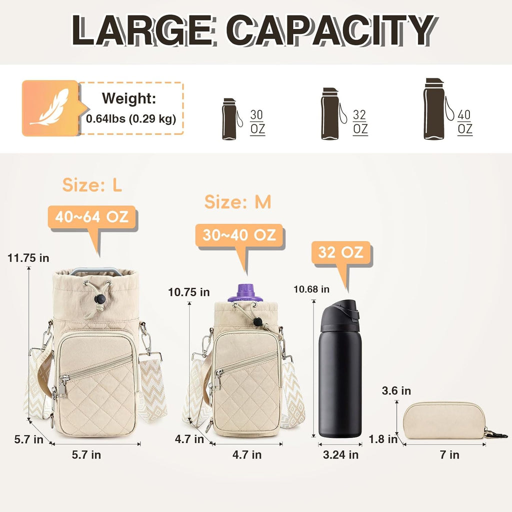 AGLOD Water Bottle Carrier Bag with Strap, Water Bottle Holder Crossbody Bags for Women Men for Walking, Hiking,Cycling