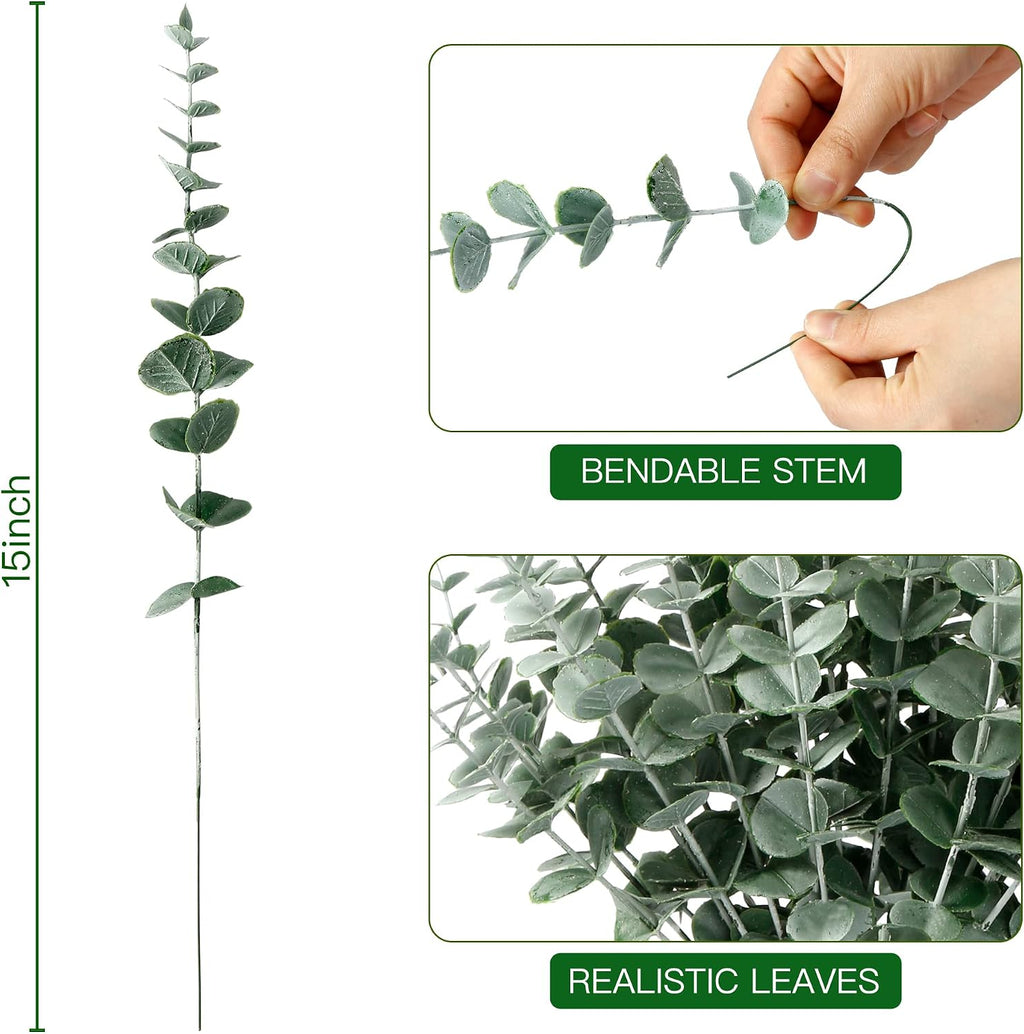 Sggvecsy 36pcs Eucalyptus Stems Decor Artificial Eucalyptus Leaves Faux Eucalyptus Stems Real Touch Fake Greenery Branches for Wedding Flower Bouquet Centerpiece Home Office Decoration